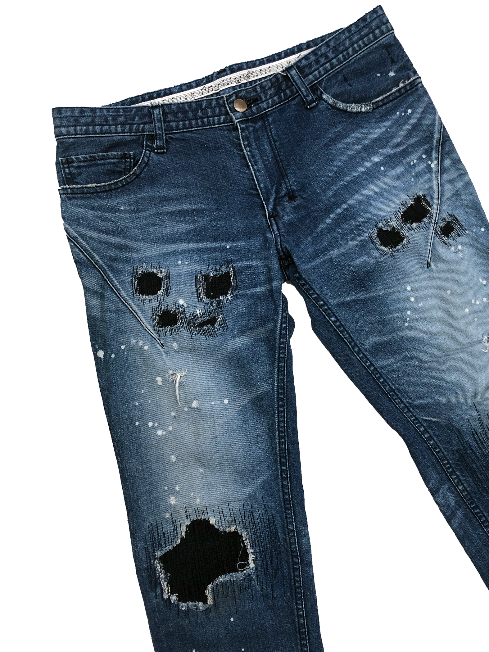 Number (N)ine AW01 'Standard' Sashiko Patchwork Paint Splattered Denim
