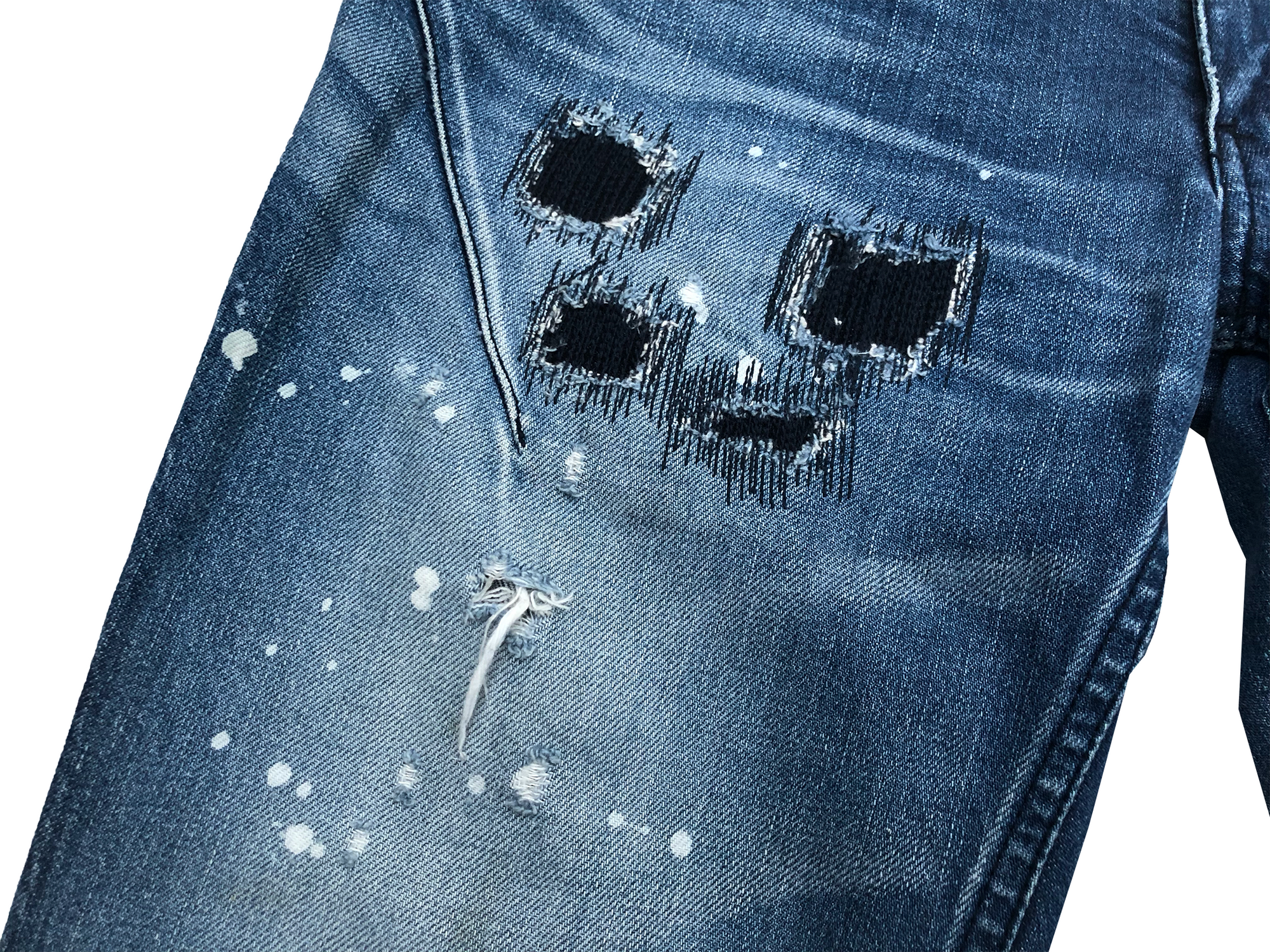 Number (N)ine AW01 'Standard' Sashiko Patchwork Paint Splattered Denim