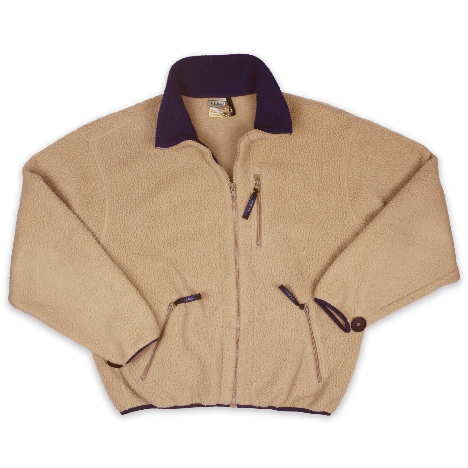 Vintage 1990s L.L. Bean Deep Pile Oatmeal Sherpa Fleece Full Zip