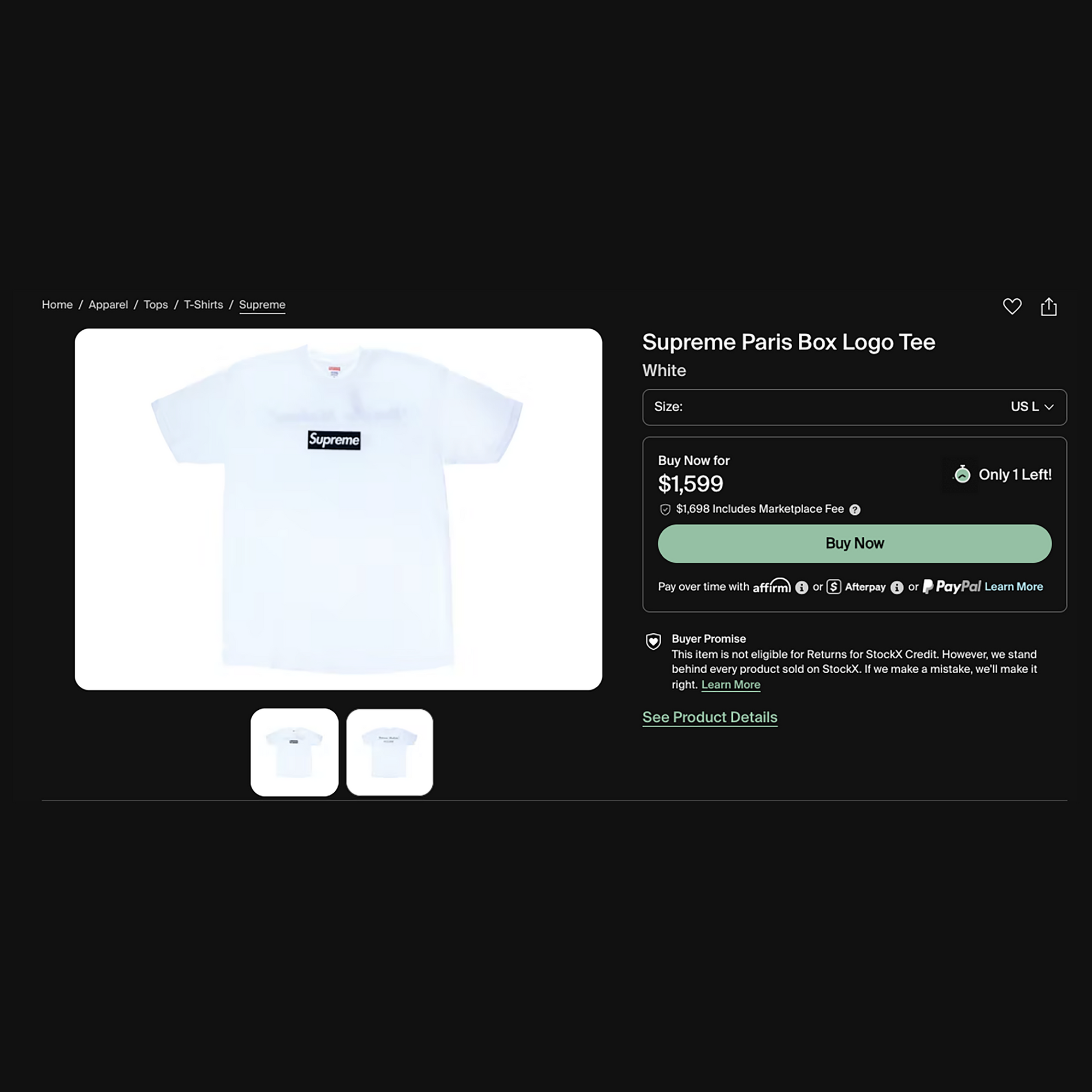 Supreme 2016 Paris Box Logo Tee Shirt