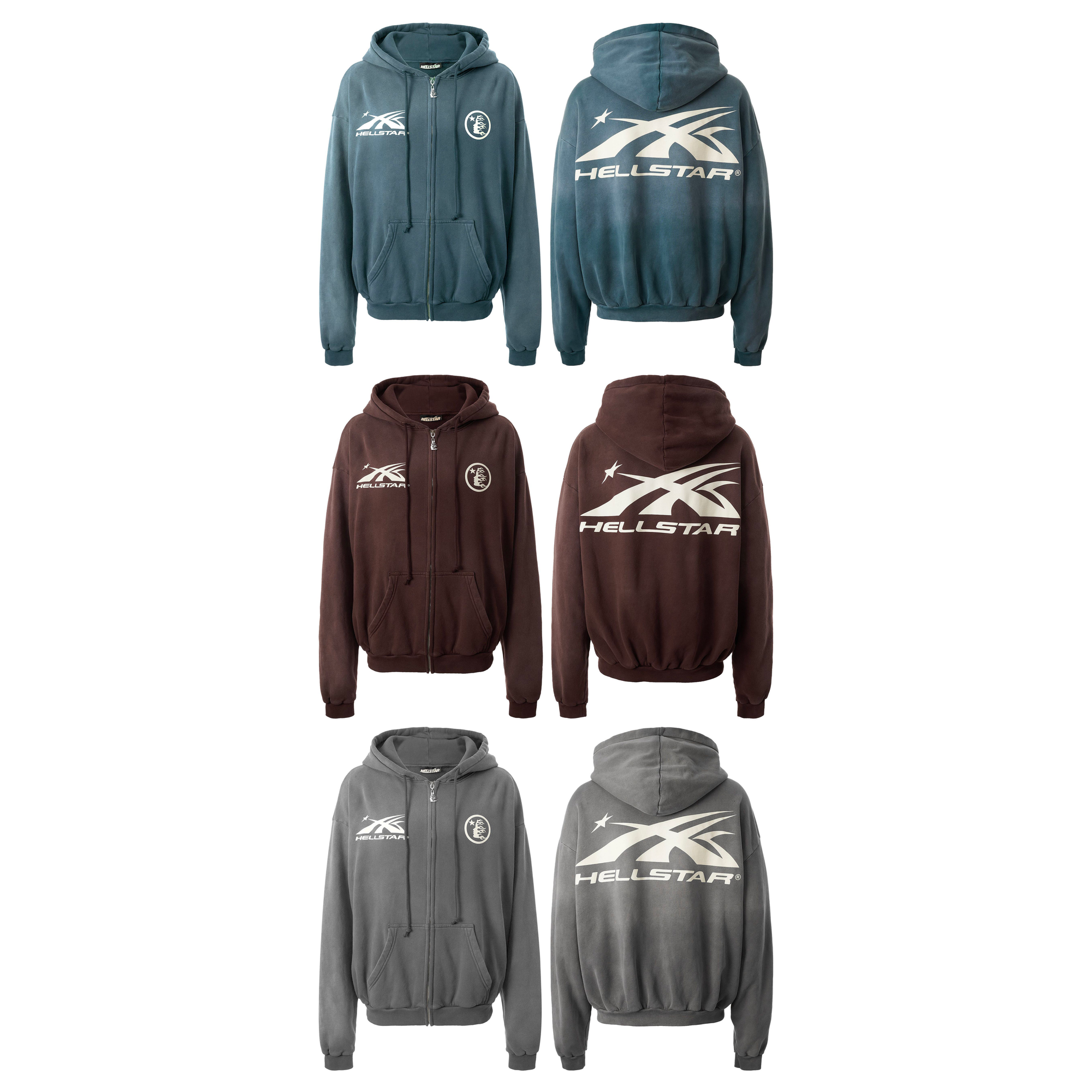 Hellstar SS24 Logo Zip Up Sweatshirt (Blue, Brown, Grey)
