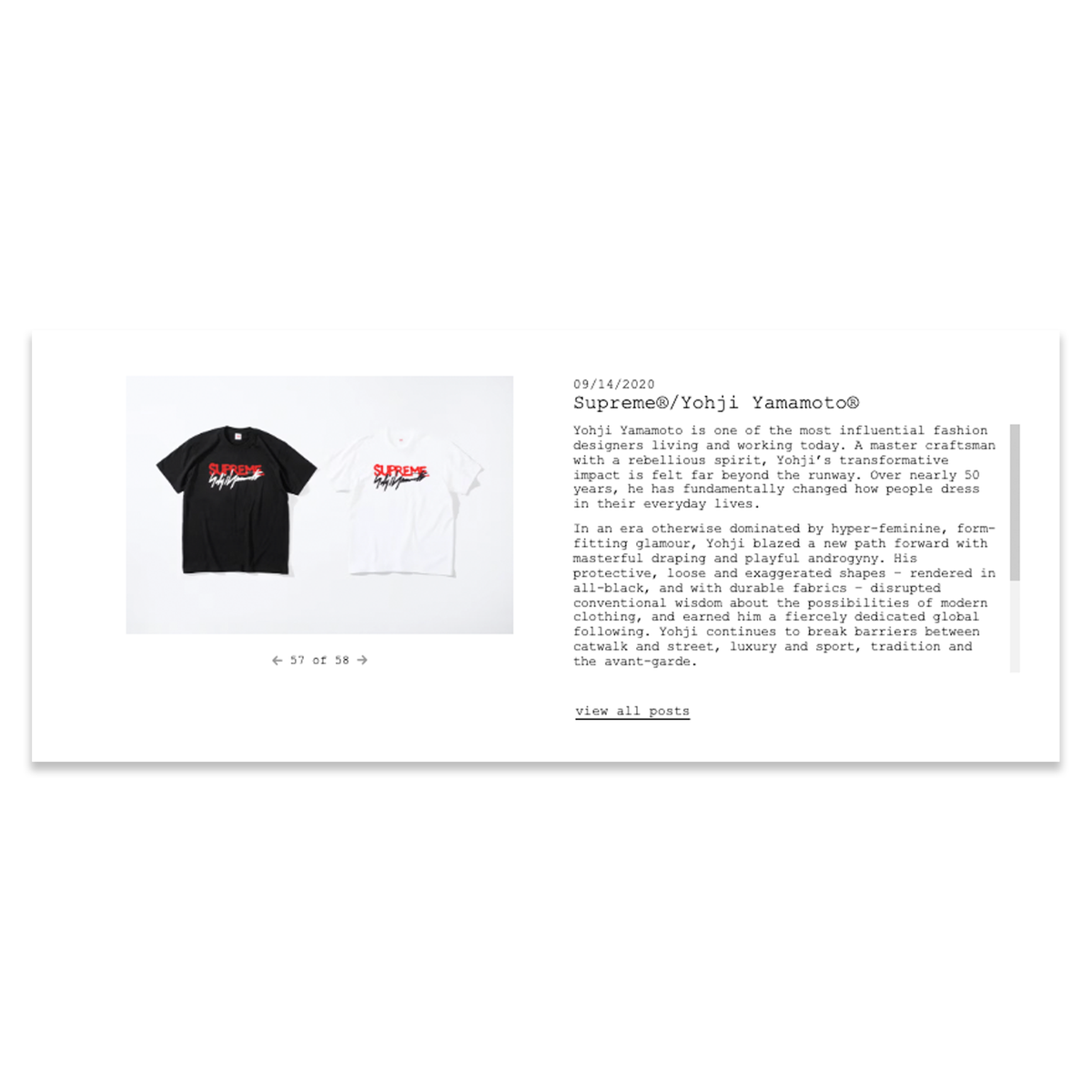 Supreme × Yohji Yamamoto FW20 Logo Tee