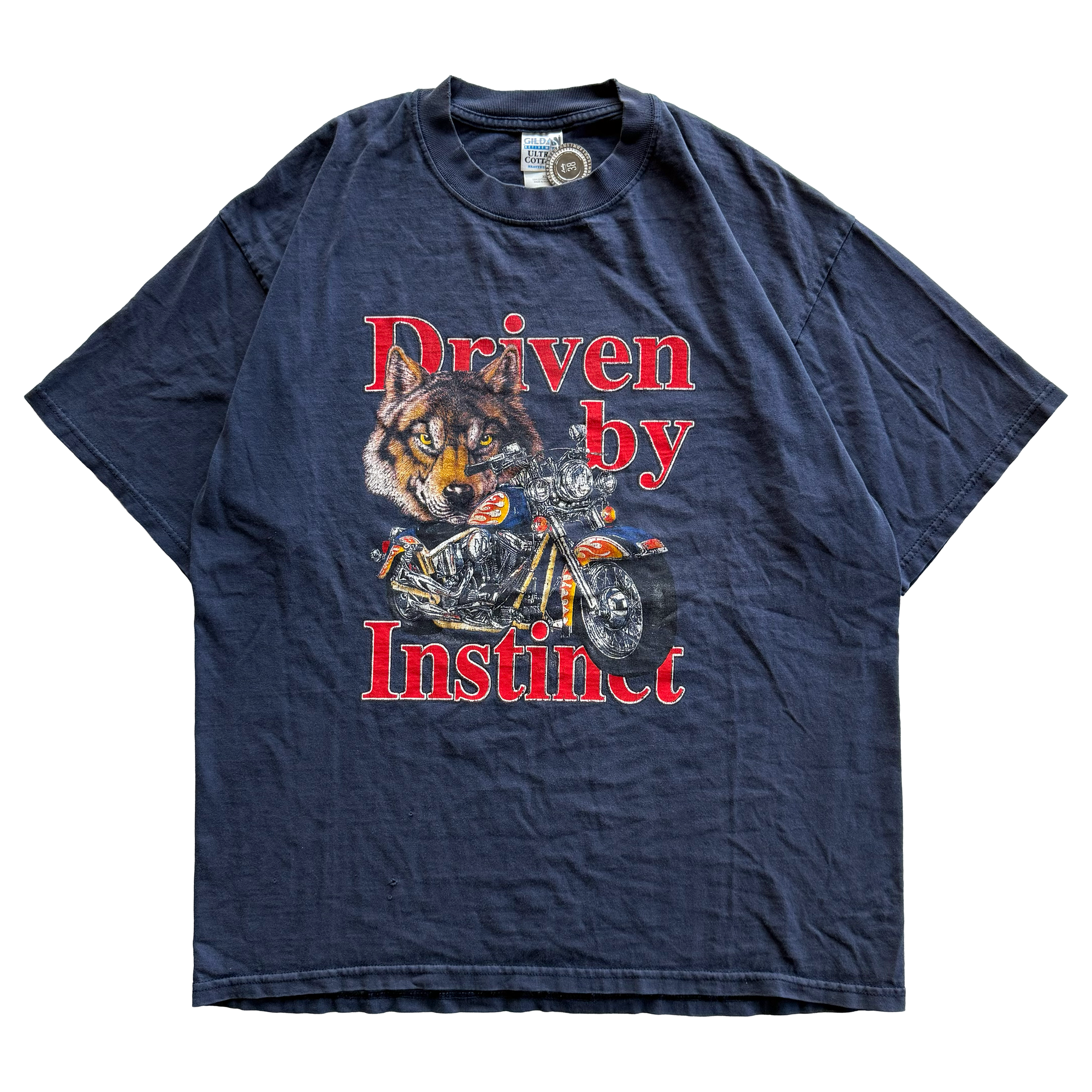 Vintage 1999 Driven By Instinct Motorcycle Wolf Biker Tee