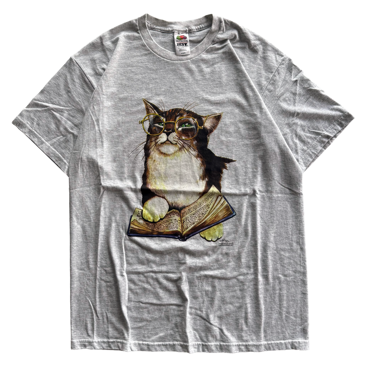 Vintage 2002 Smart Cat Reading Book Library Tee
