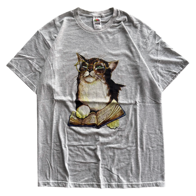 Vintage 2002 Smart Cat Reading Book Library Tee