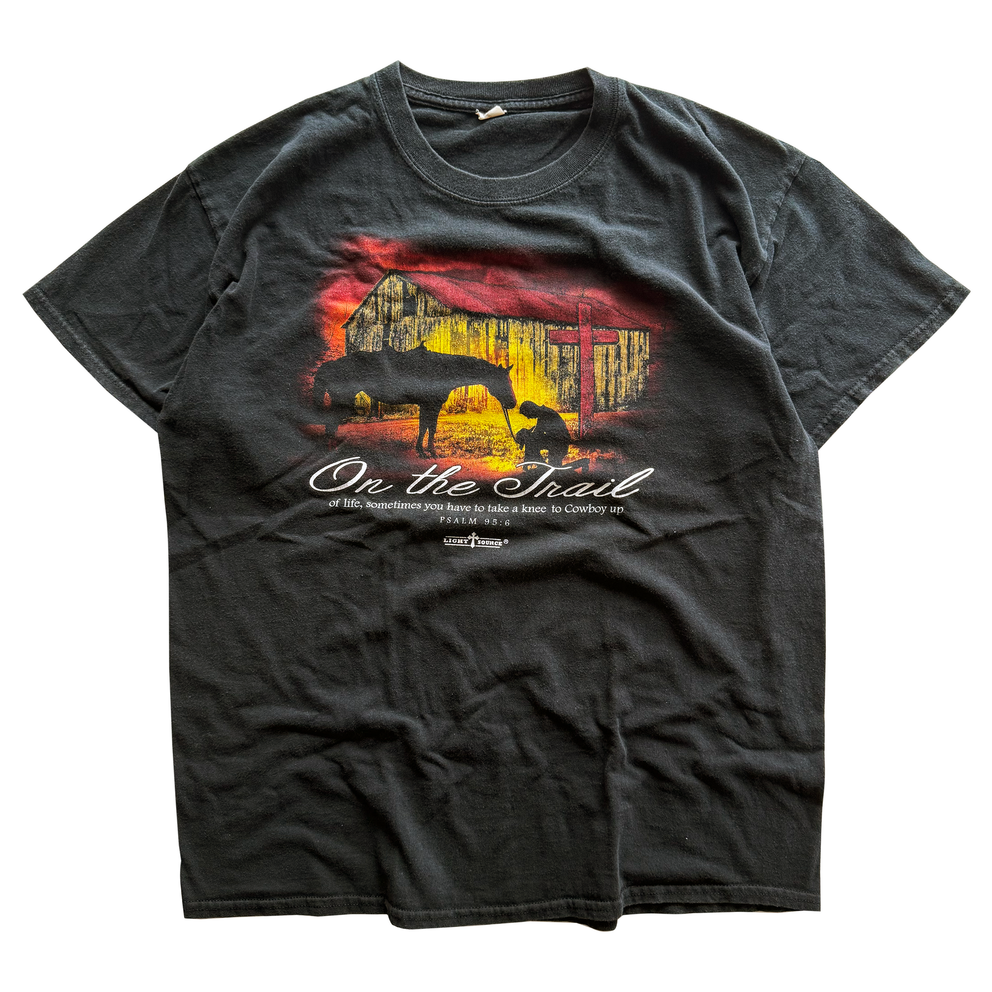 Vintage Y2K Psalm 95:6 Christian Cowboy Jesus Tee