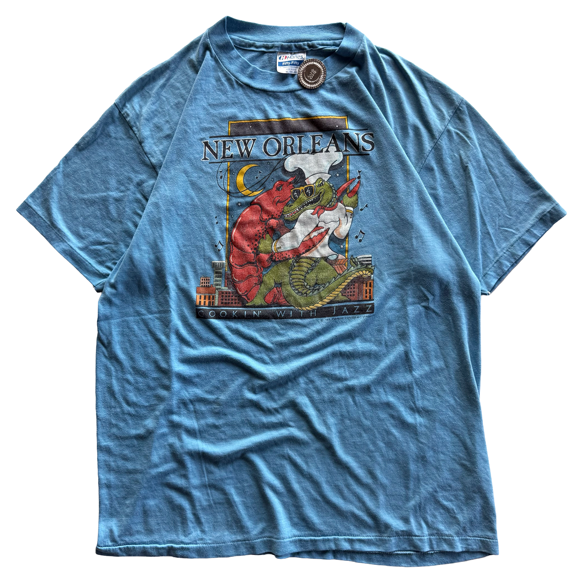 Vintage 1985 New Orleans Cooking with Jazz Souvenir Tee