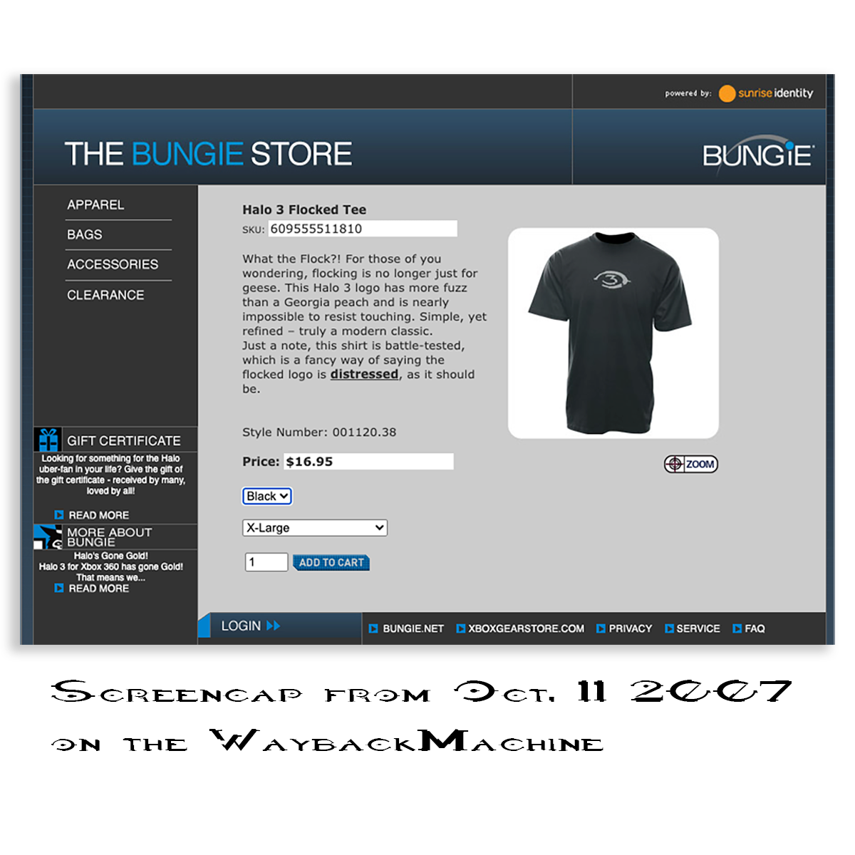Vintage 2007 Halo 3 Flocked Logo Tee