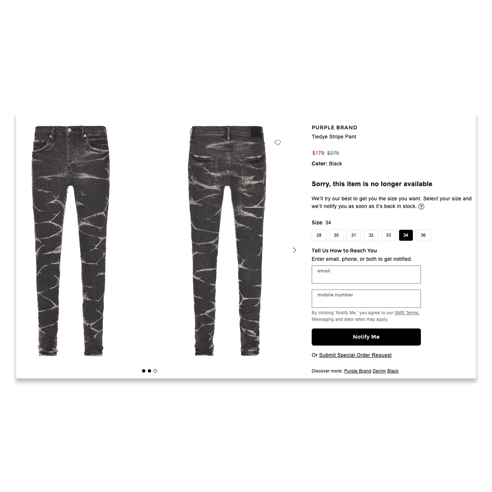 Purple Brand $275 Tiedye Stripe Pant Denim Jeans P001