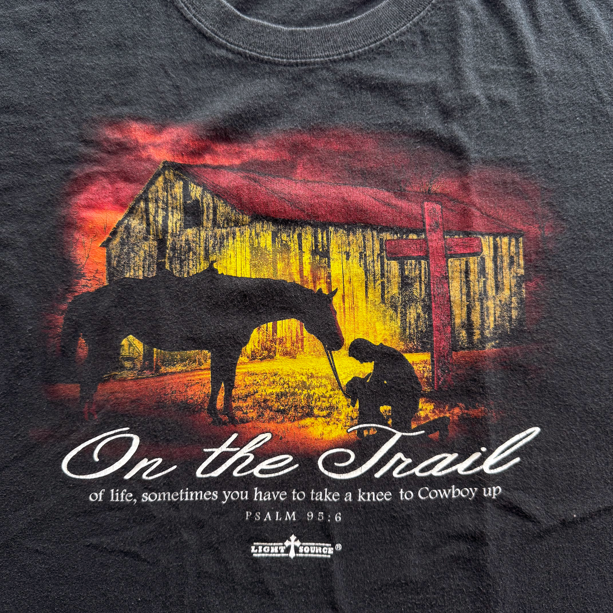 Vintage Y2K Psalm 95:6 Christian Cowboy Jesus Tee