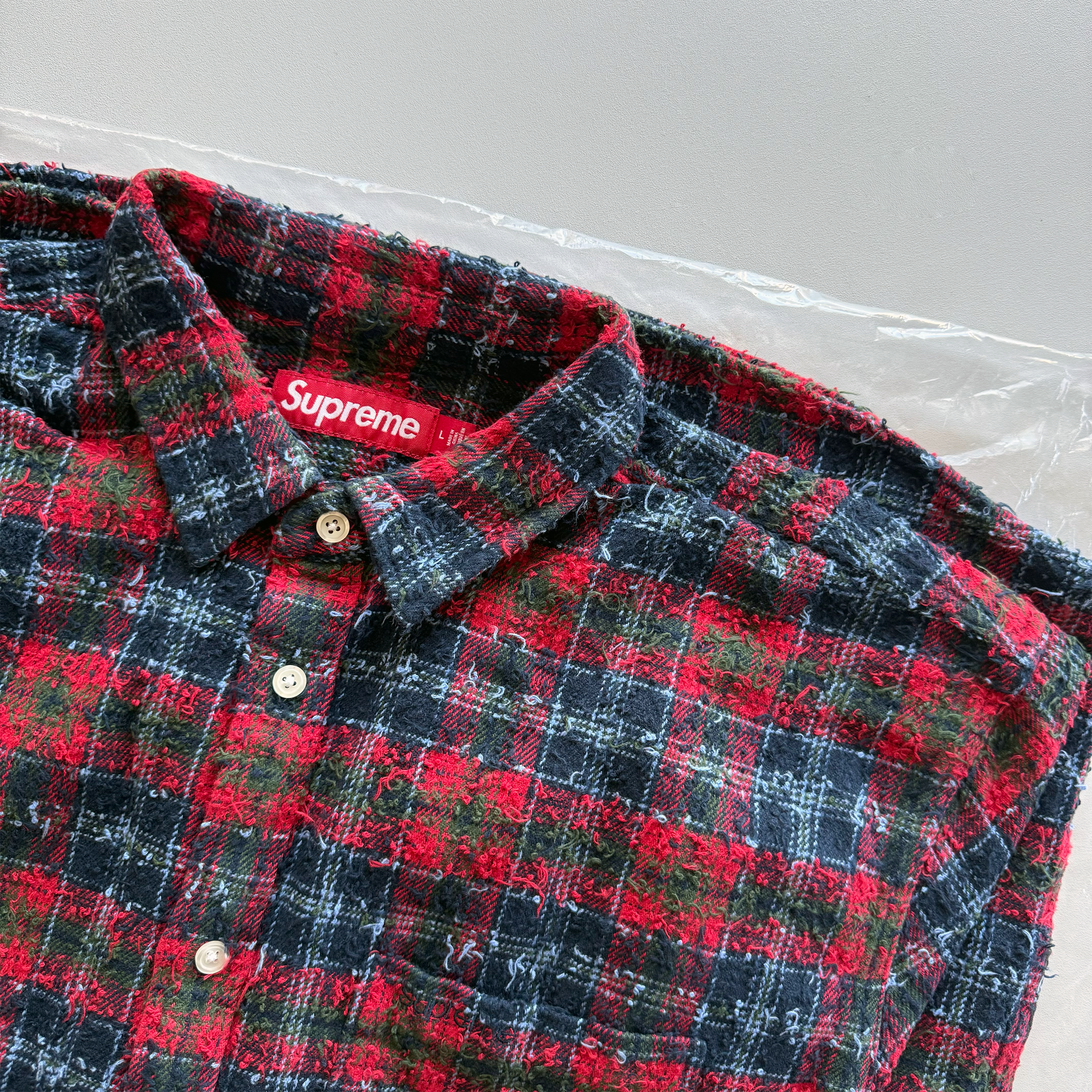 Supreme FW26 Frayed Textured Plaid Shirt