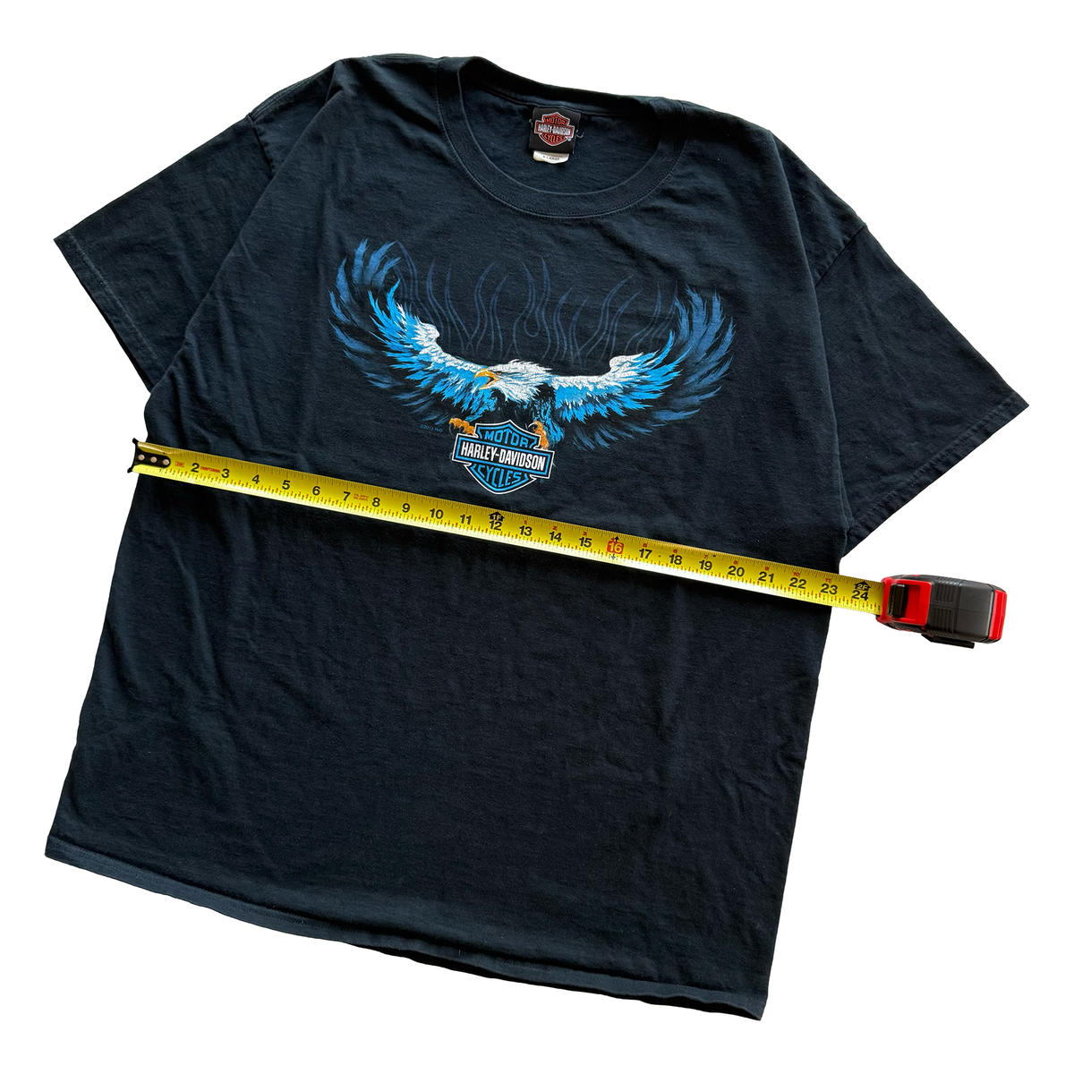 Vintage 2013 Harley Davidson Blue Flame Eagle Motorcycle Tee