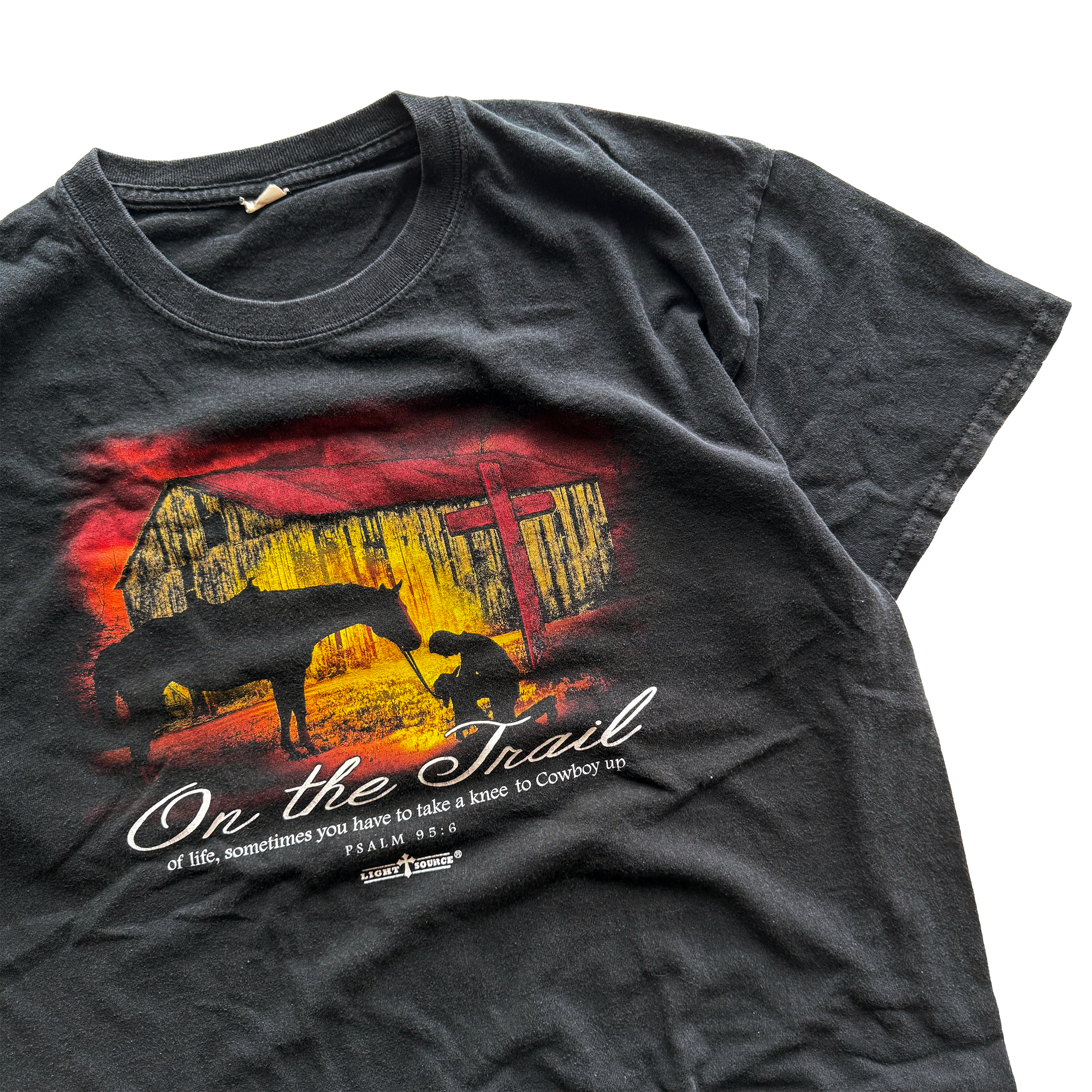 Vintage Y2K Psalm 95:6 Christian Cowboy Jesus Tee