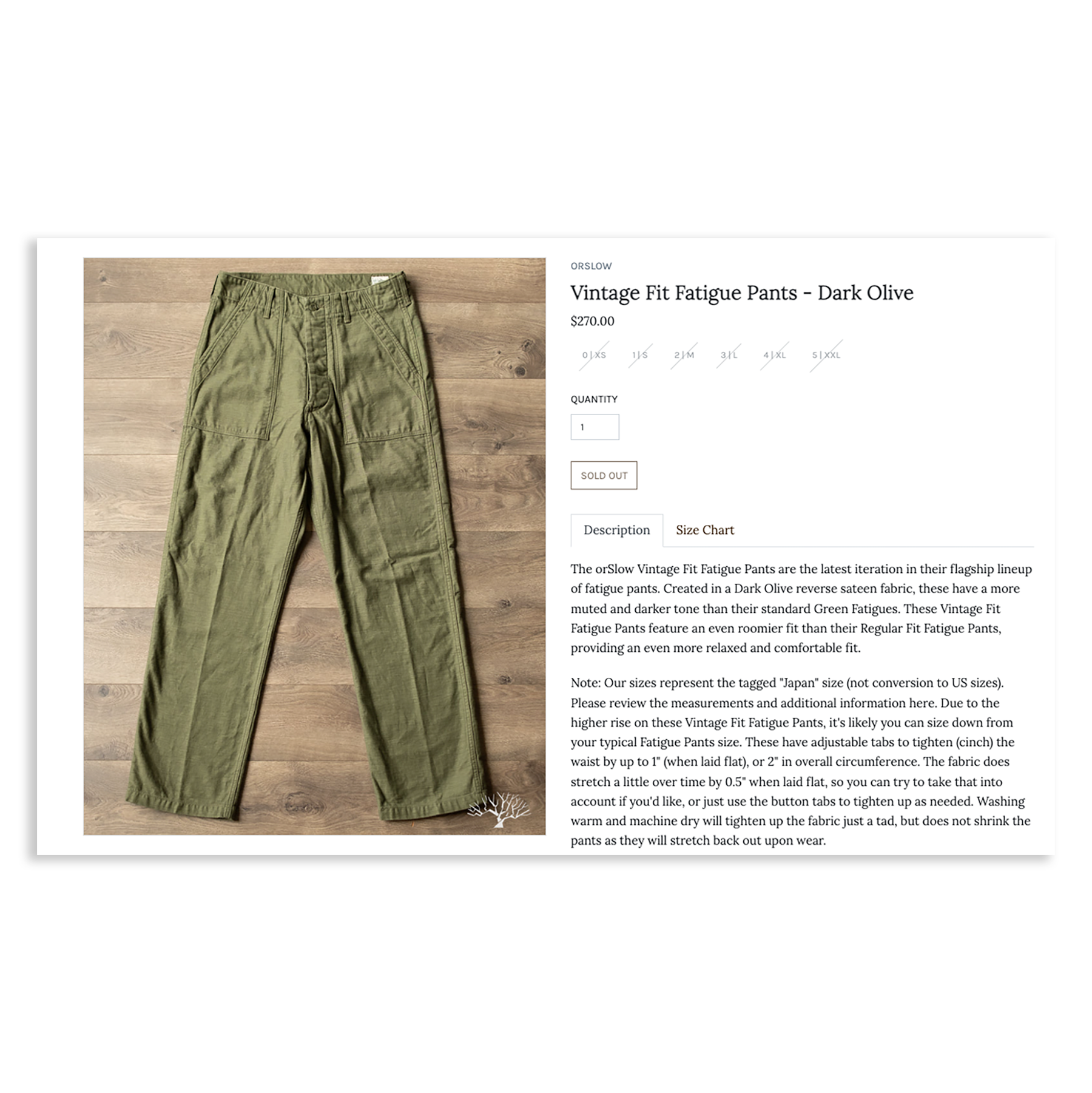 Orslow Real Used Wash Vintage Fit Fatigue Pants