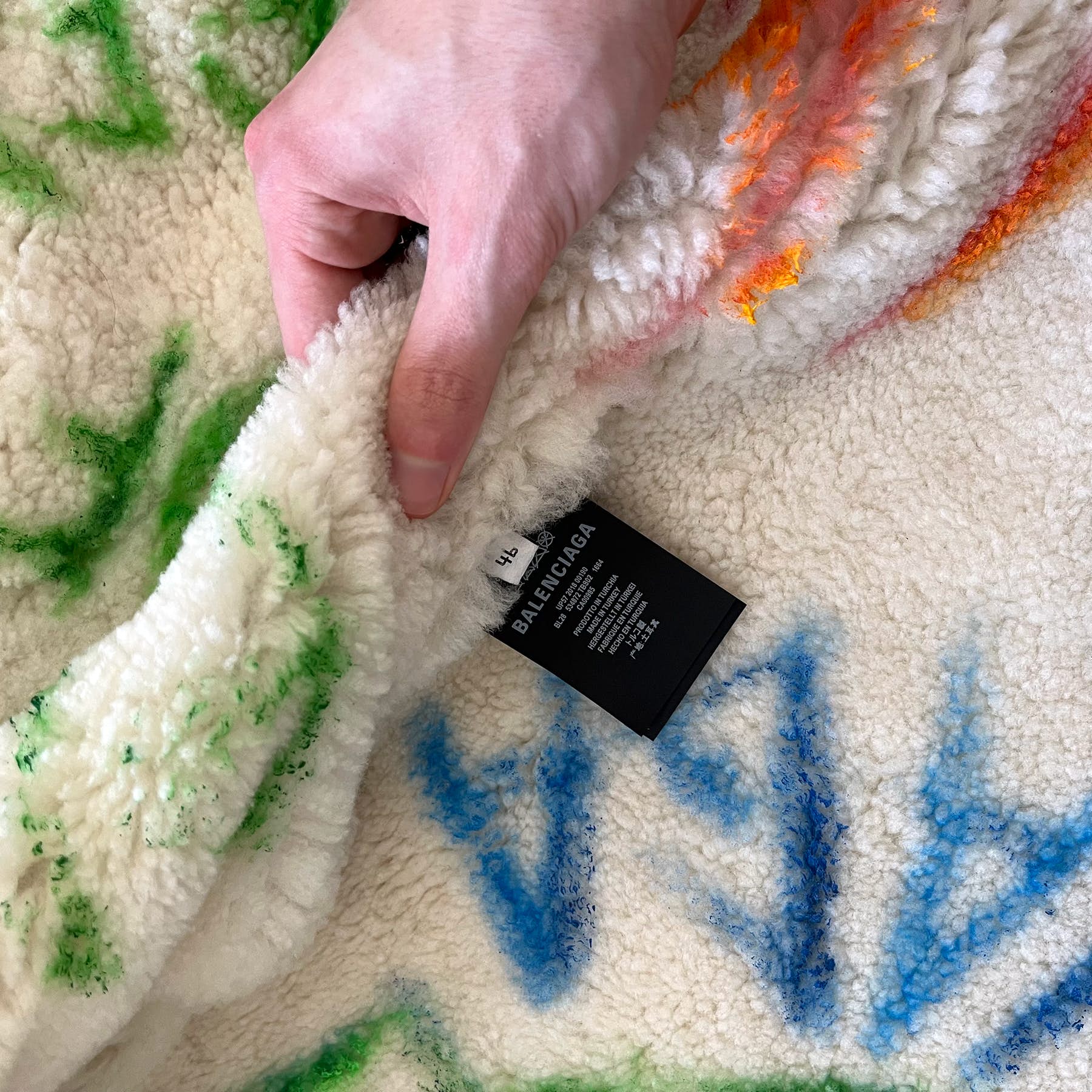 Balenciaga $6000 Graffiti Painted Shearling Leather Jacket