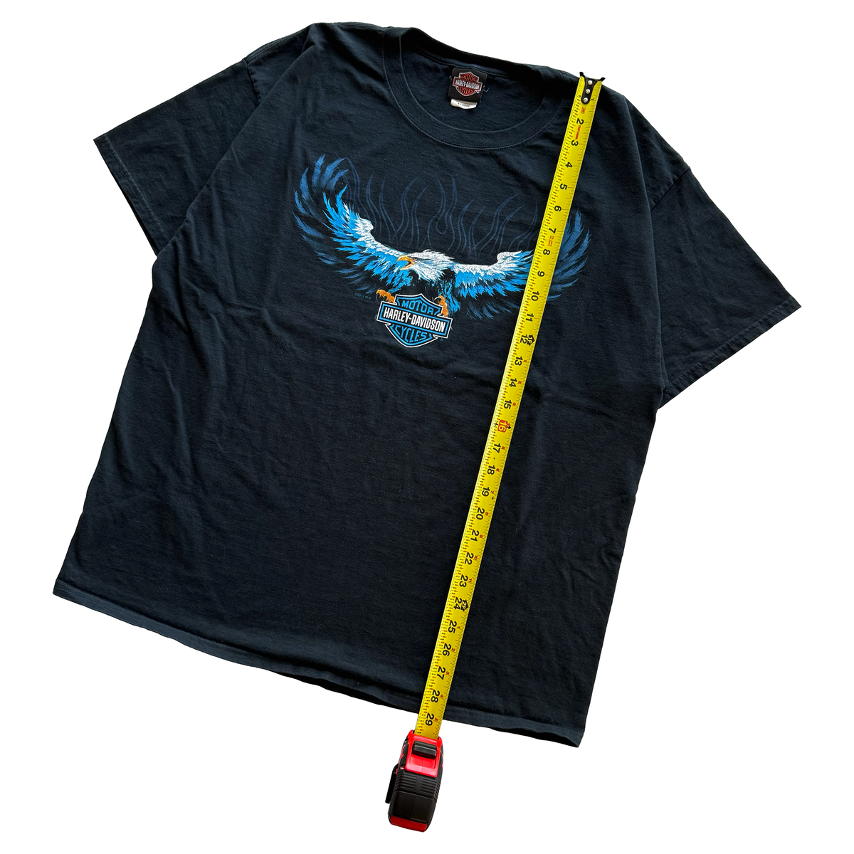 Vintage 2013 Harley Davidson Blue Flame Eagle Motorcycle Tee