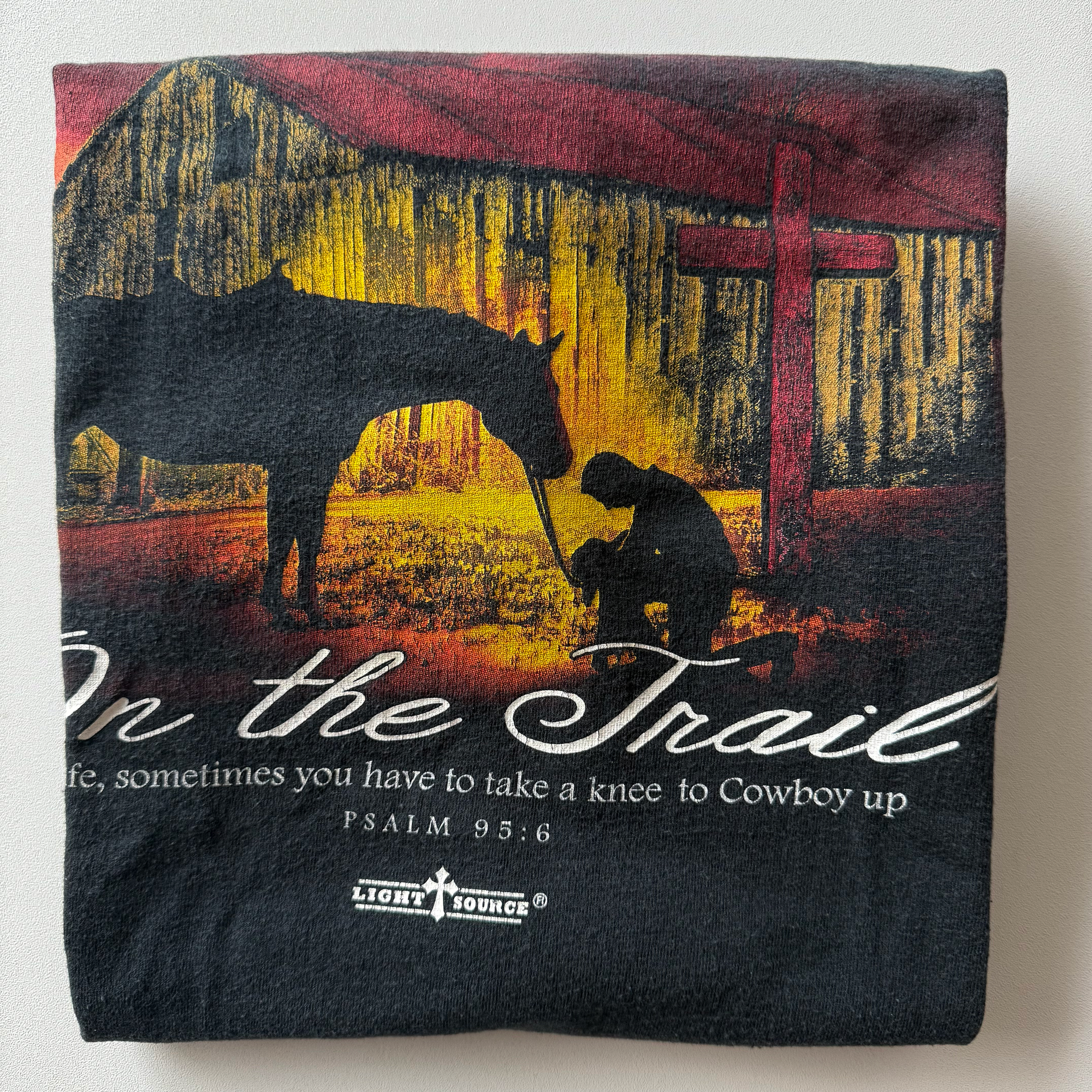 Vintage Y2K Psalm 95:6 Christian Cowboy Jesus Tee