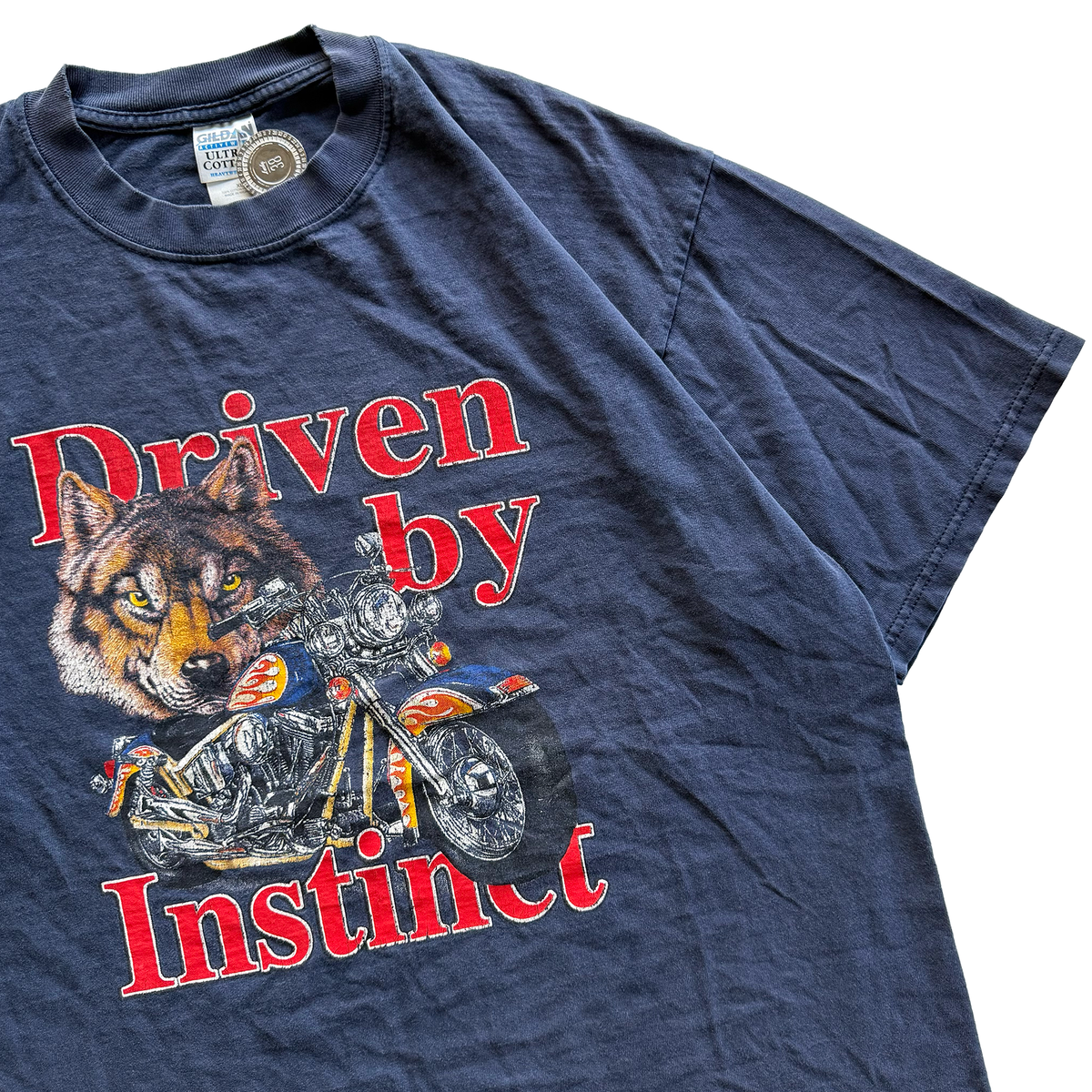 Vintage 1999 Driven By Instinct Motorcycle Wolf Biker Tee