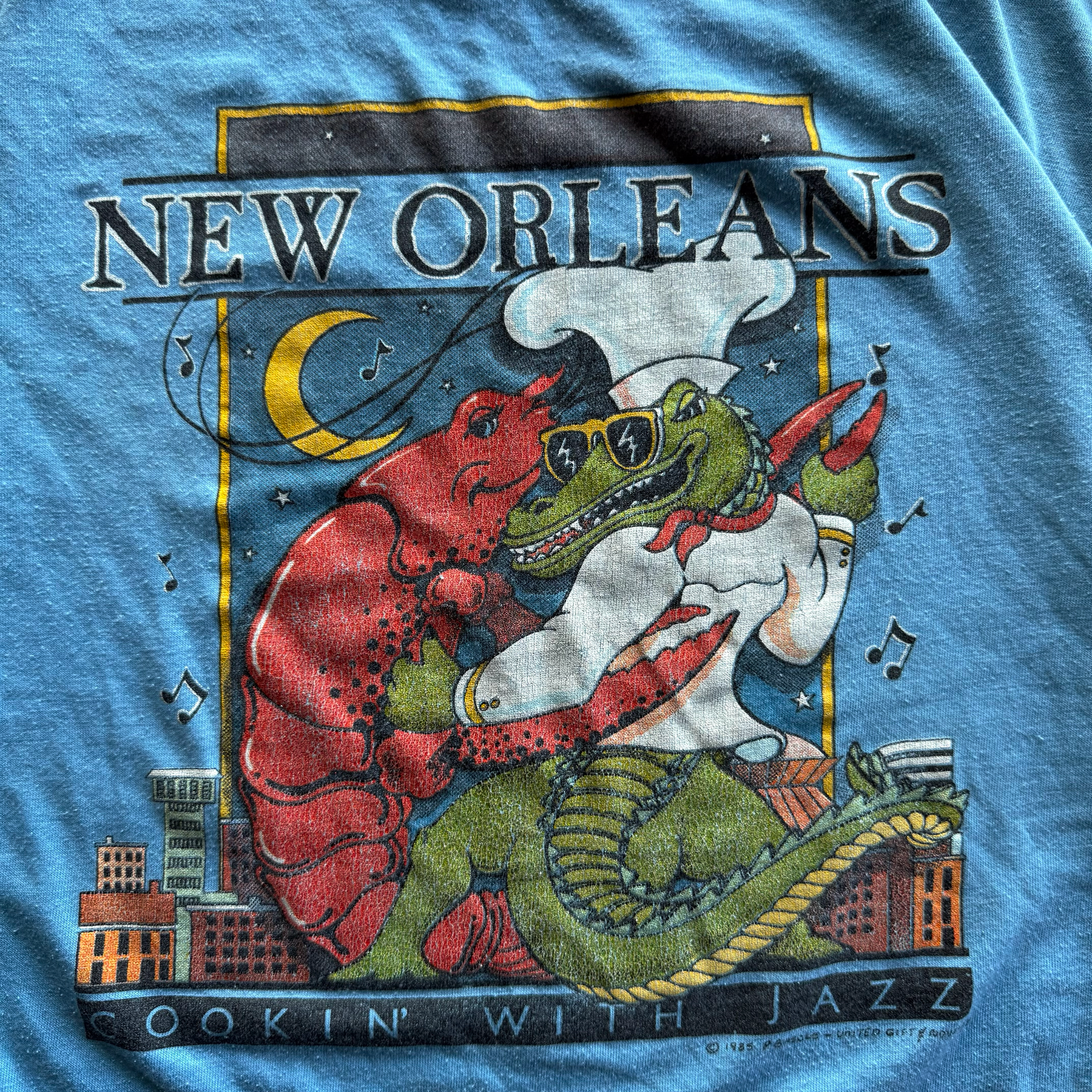 Vintage 1985 New Orleans Cooking with Jazz Souvenir Tee