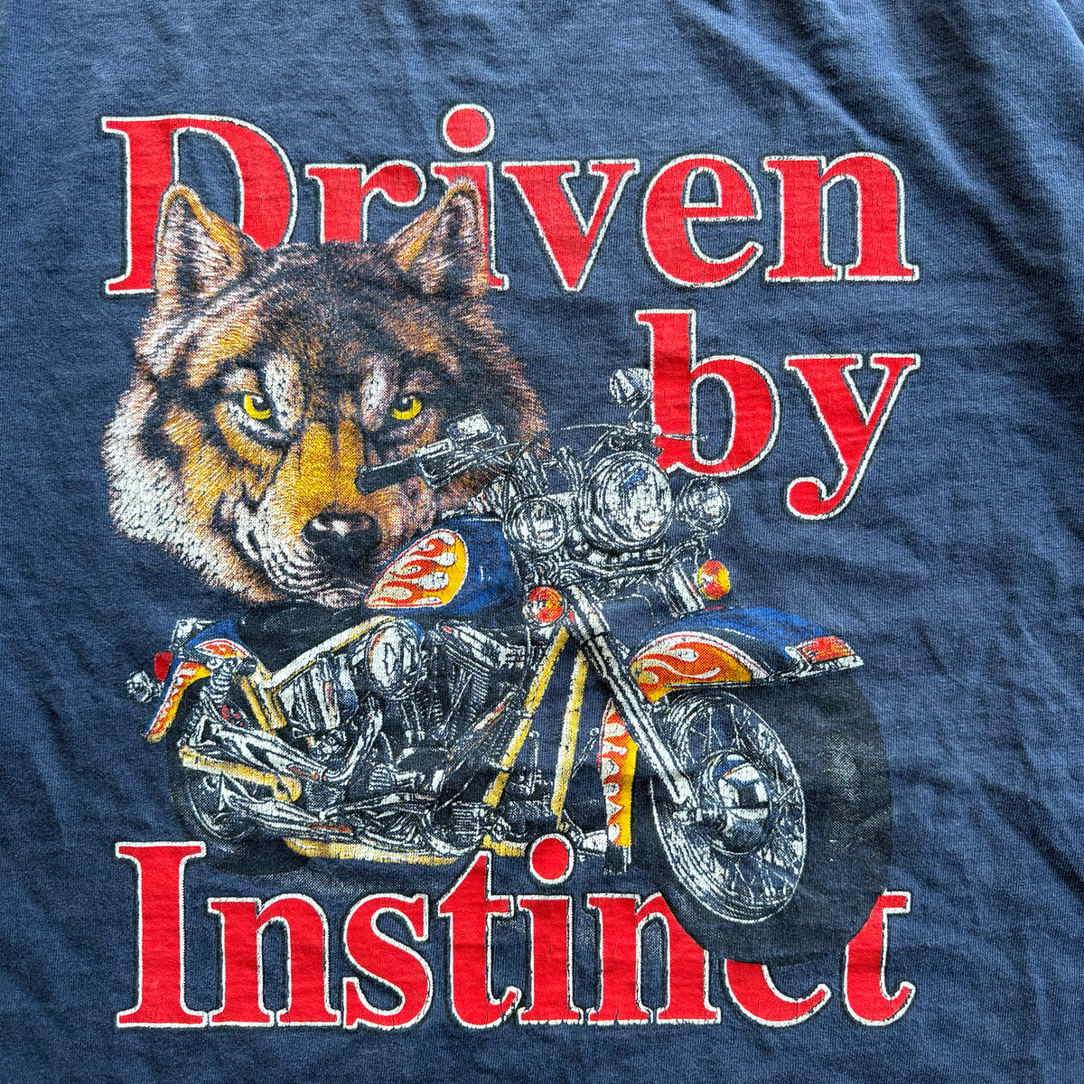 Vintage 1999 Driven By Instinct Motorcycle Wolf Biker Tee