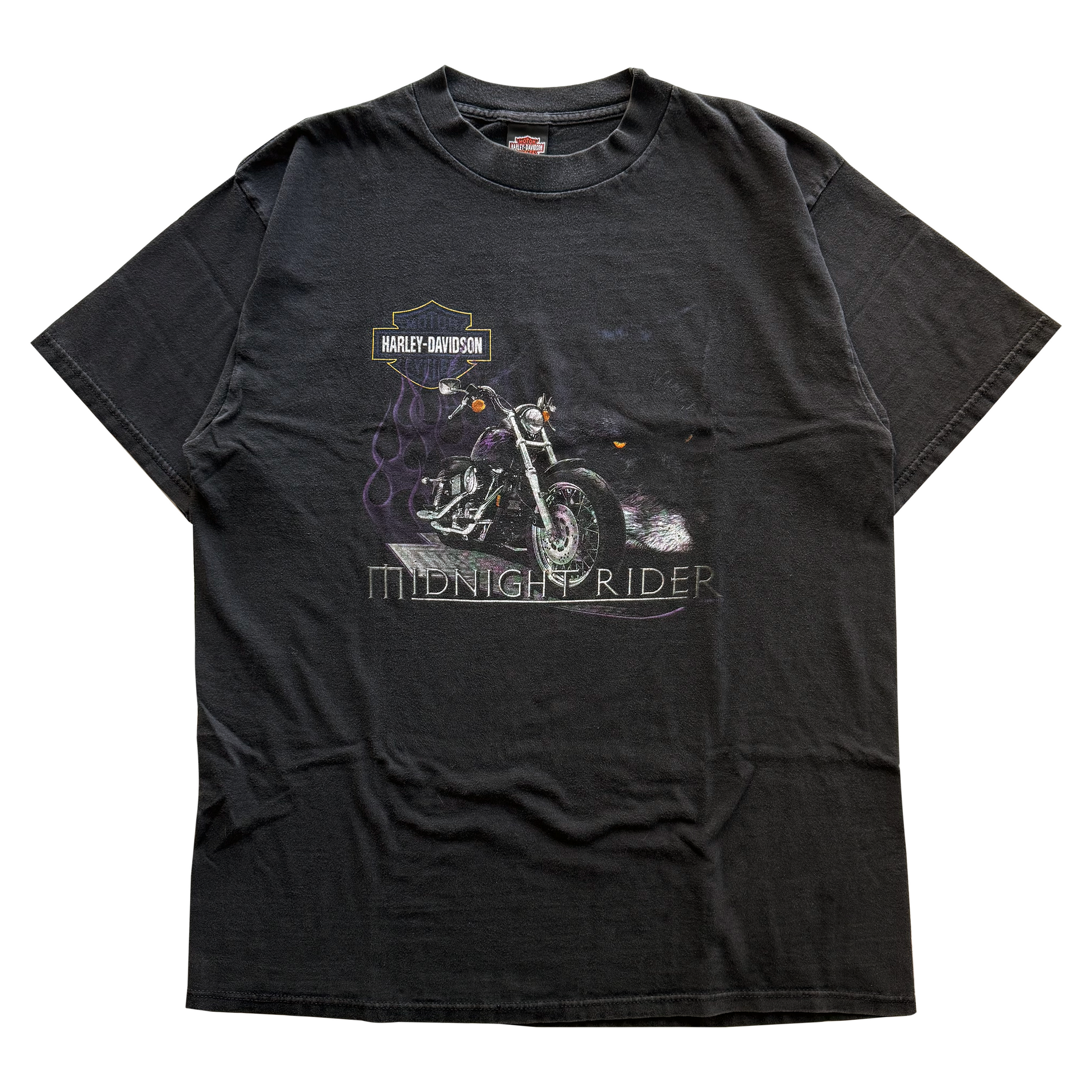 Vintage 1999 Harley Davidson Midnight Rider Purple Flame Tee