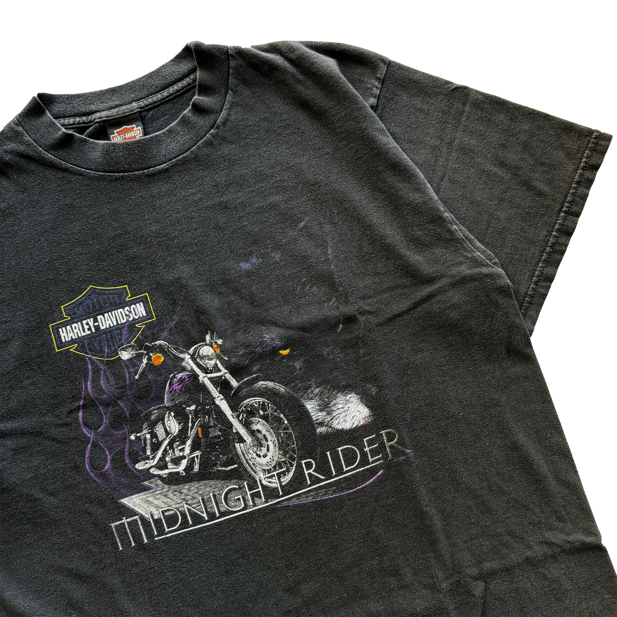 Vintage 1999 Harley Davidson Midnight Rider Purple Flame Tee