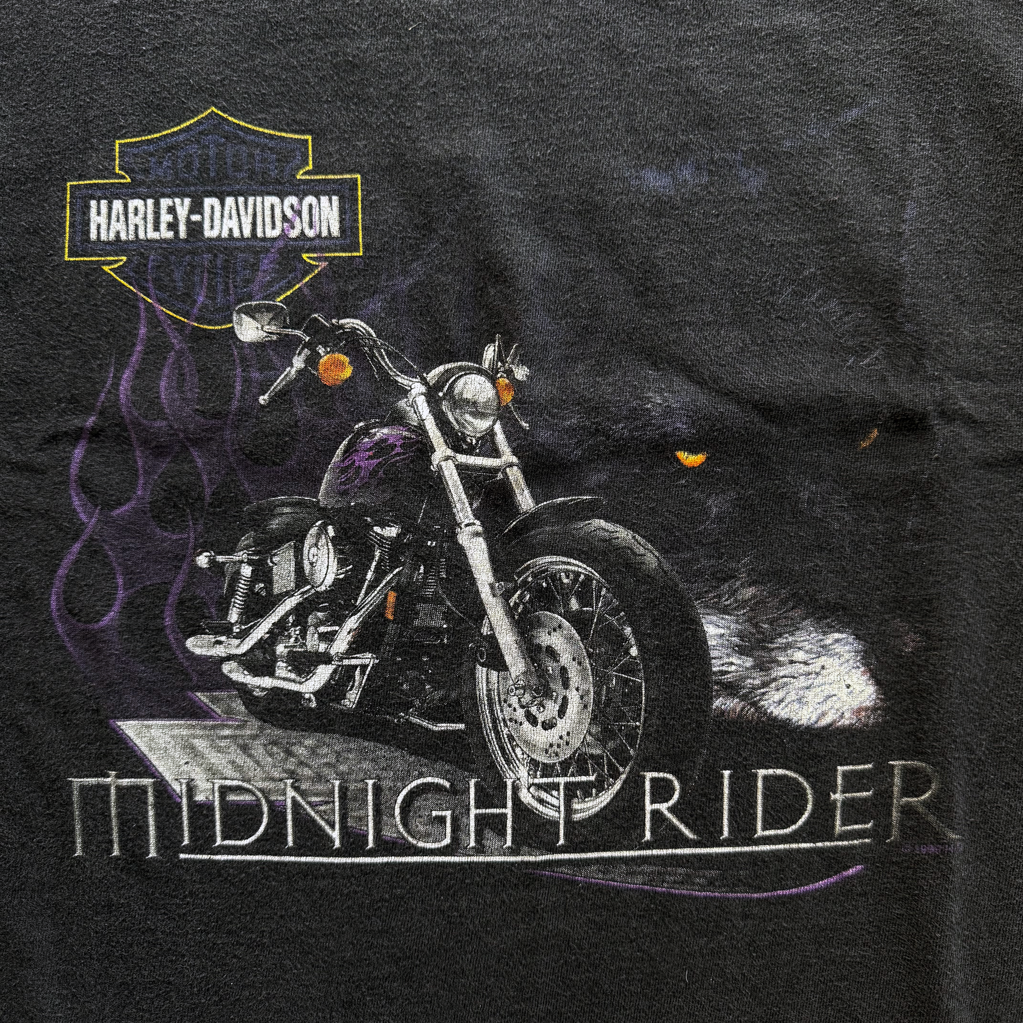 Vintage 1999 Harley Davidson Midnight Rider Purple Flame Tee
