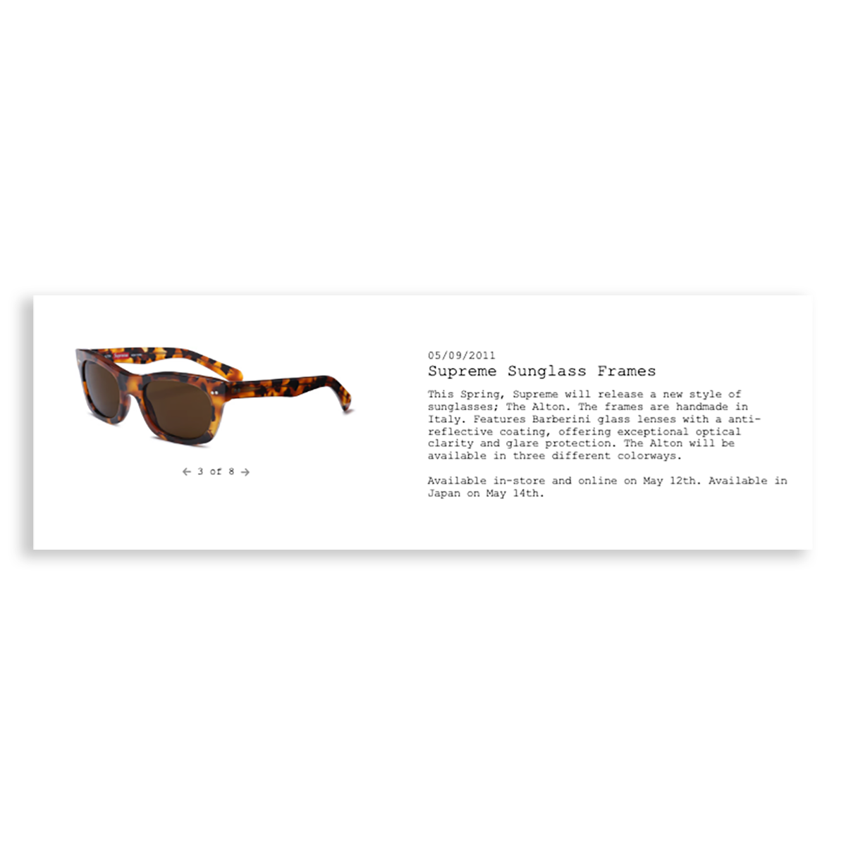 Supreme SS11 Alton Tortoiseshell Wayfarer Sunglasses