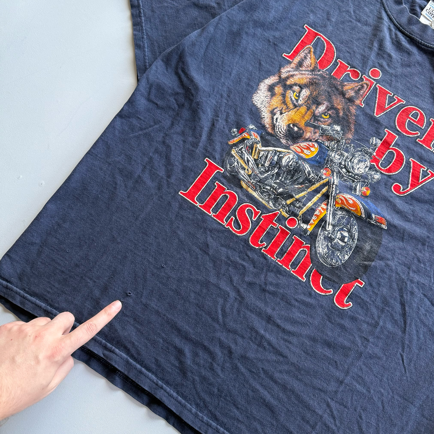 Vintage 1999 Driven By Instinct Motorcycle Wolf Biker Tee