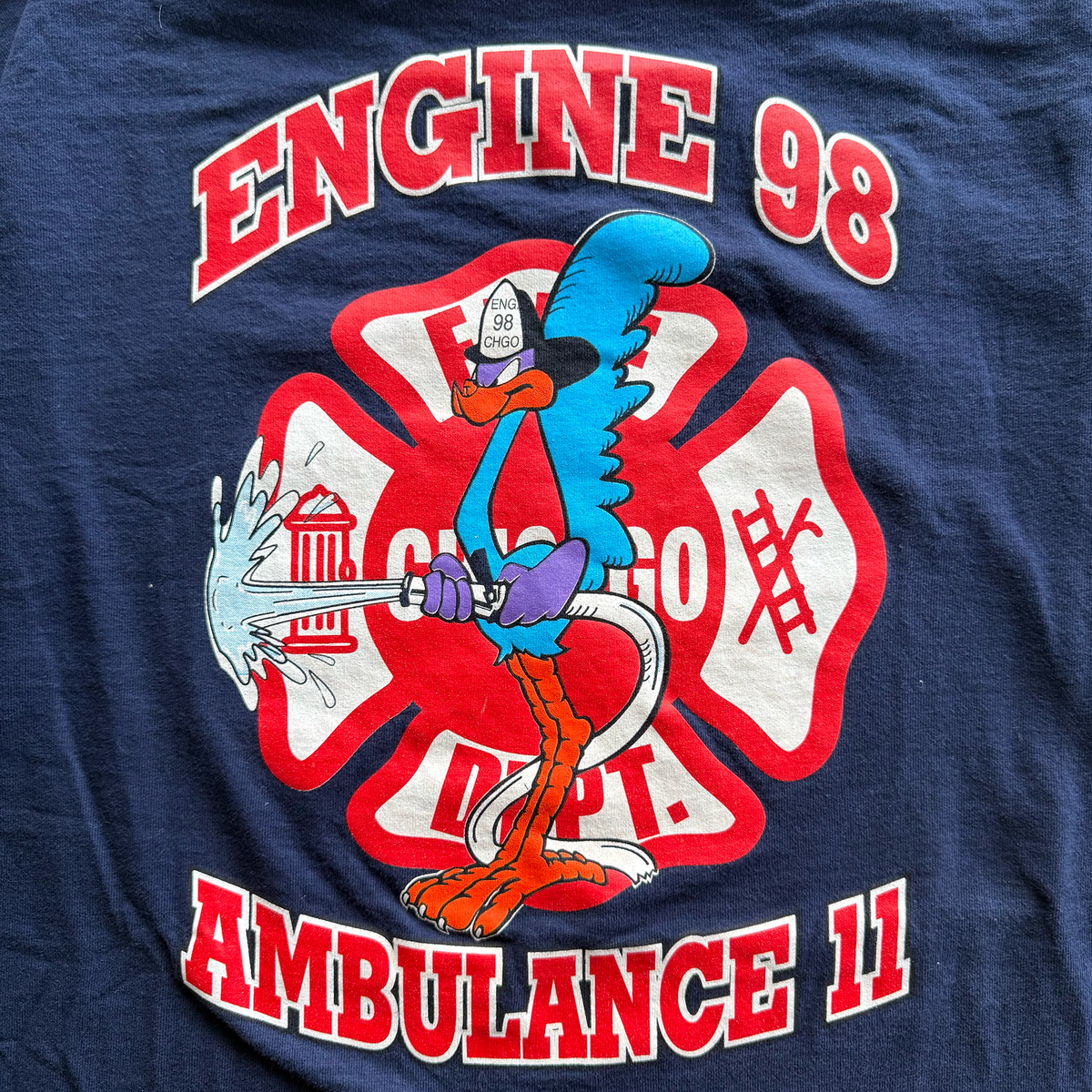 Vintage 1997 Chicago Fire Department Engine 98 Road Runner Tee