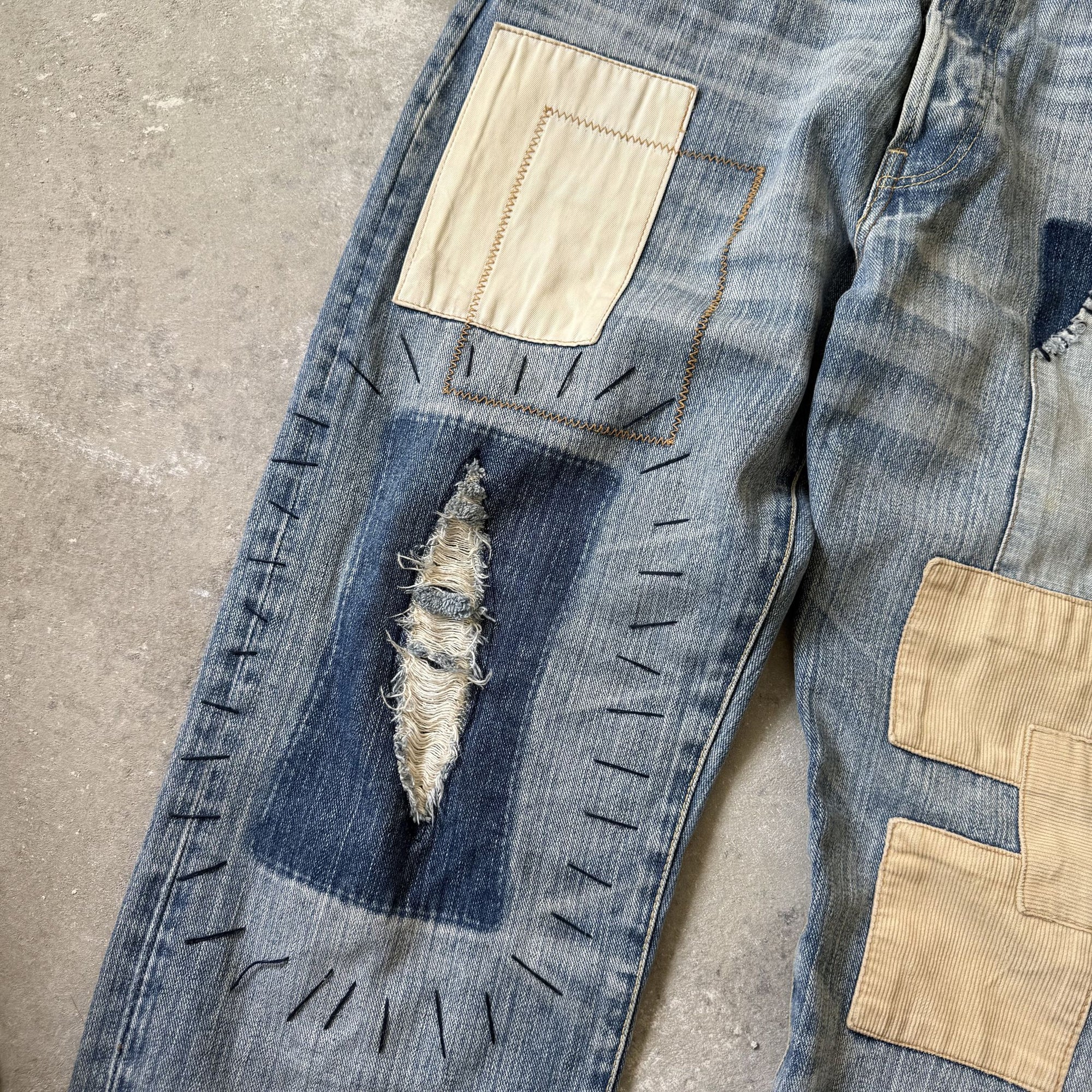 Vintage Exhibitionist Japan Distressed Patchwork Denim