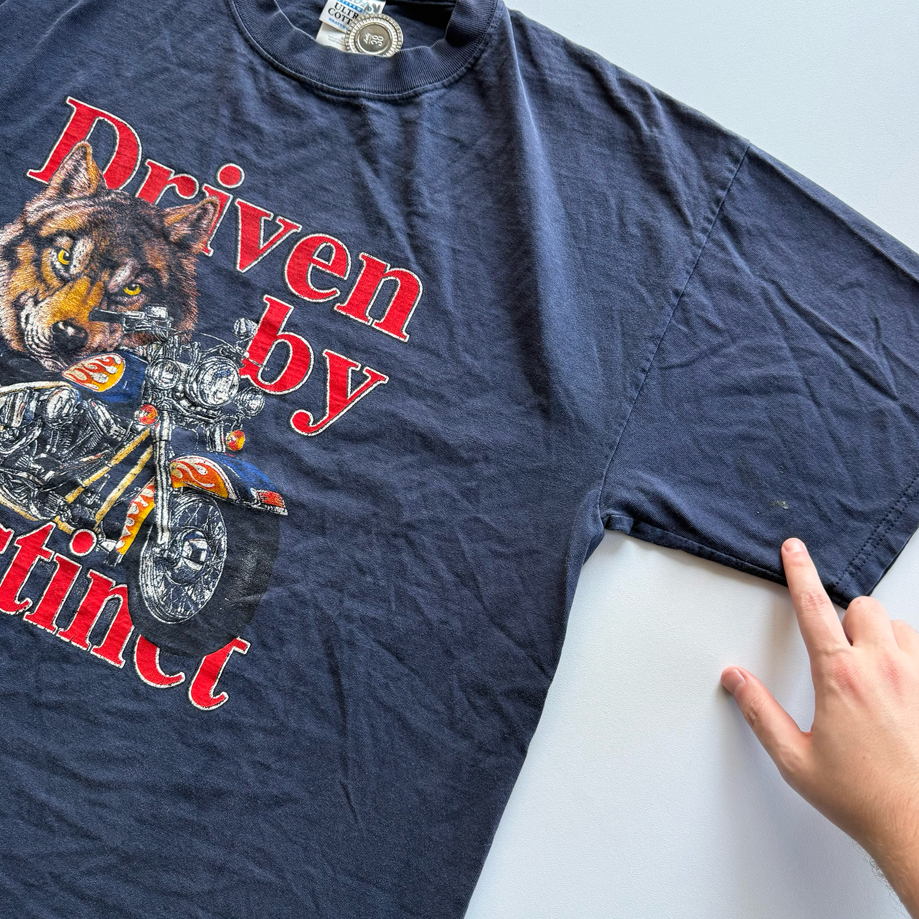 Vintage 1999 Driven By Instinct Motorcycle Wolf Biker Tee