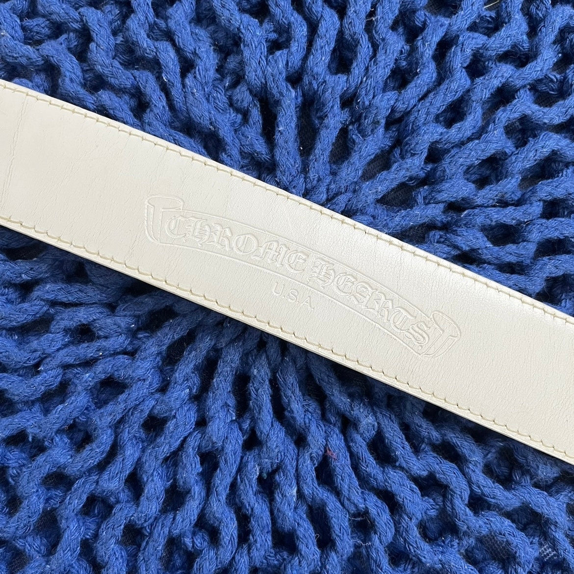 Chrome Hearts Cemetery Belt Buckle & White Leather Belt