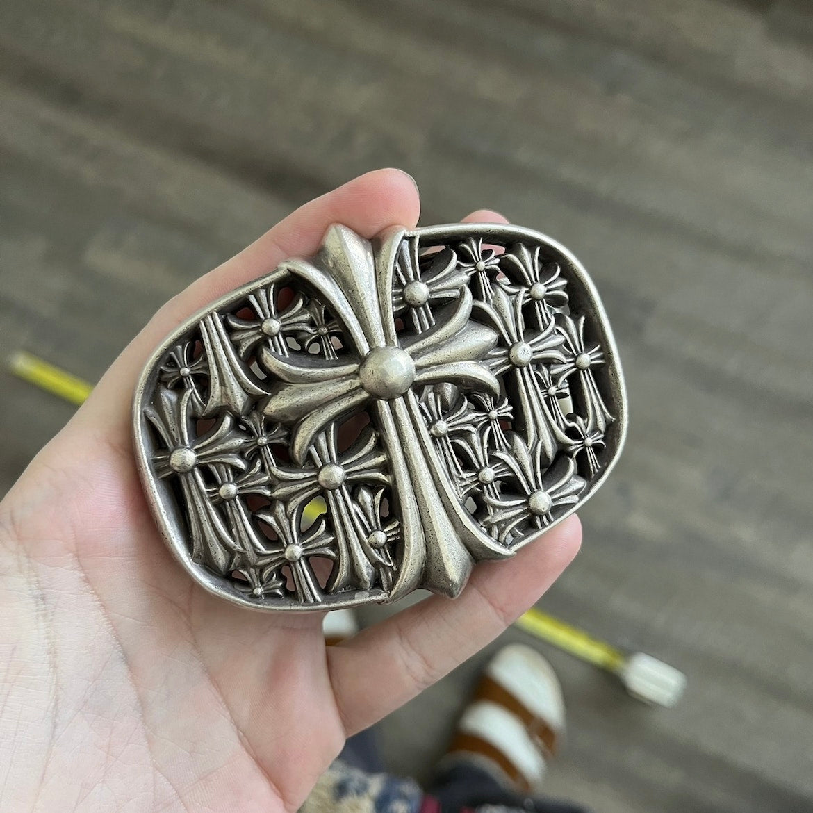 Chrome Hearts Cemetery Belt Buckle & White Leather Belt