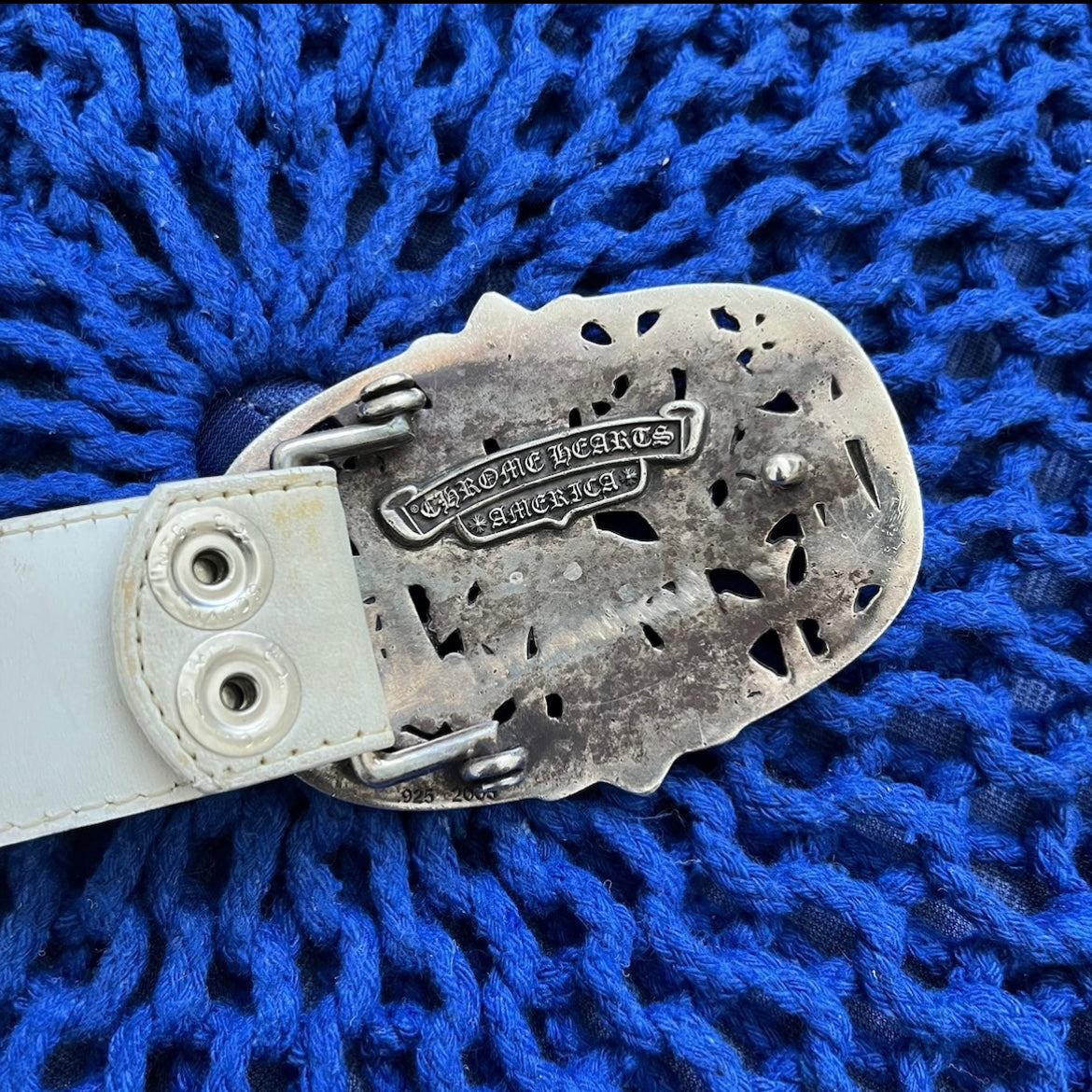 Chrome Hearts Cemetery Belt Buckle & White Leather Belt