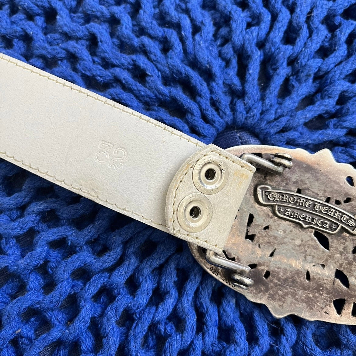 Chrome Hearts Cemetery Belt Buckle & White Leather Belt