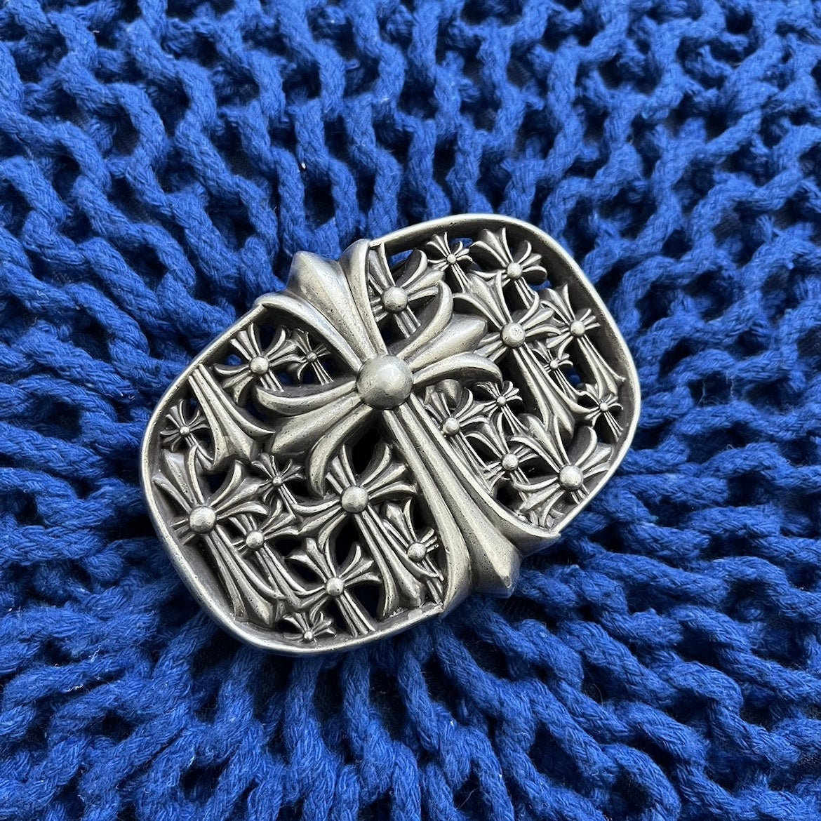 Chrome Hearts Cemetery Belt Buckle & White Leather Belt