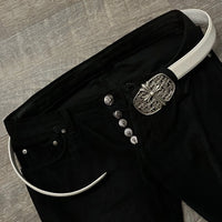Chrome Hearts Cemetery Belt Buckle & White Leather Belt