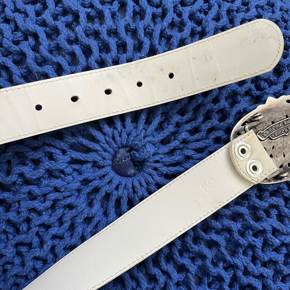 Chrome Hearts Cemetery Belt Buckle & White Leather Belt