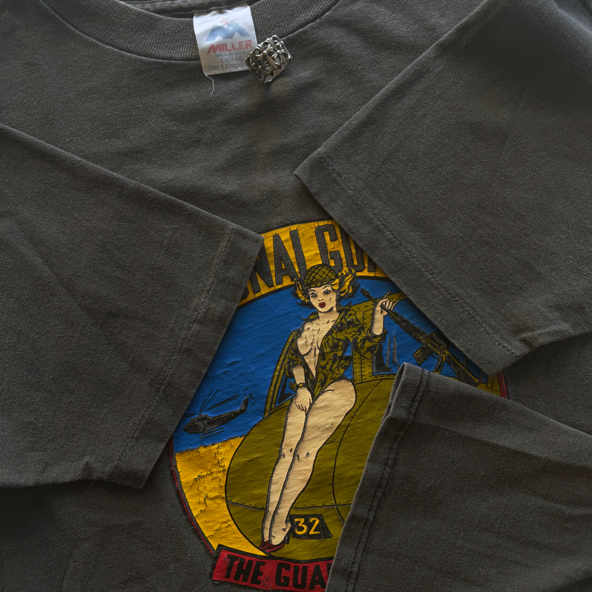 Vintage 1980s National Guard Military Pin Up Girl Tee