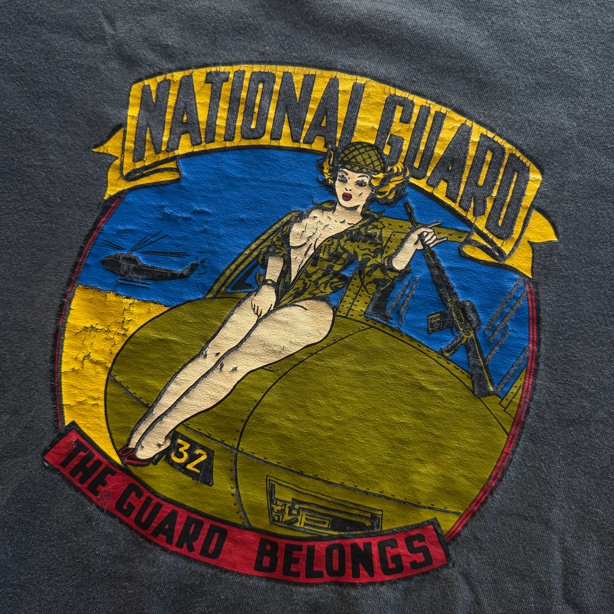 Vintage 1980s National Guard Military Pin Up Girl Tee