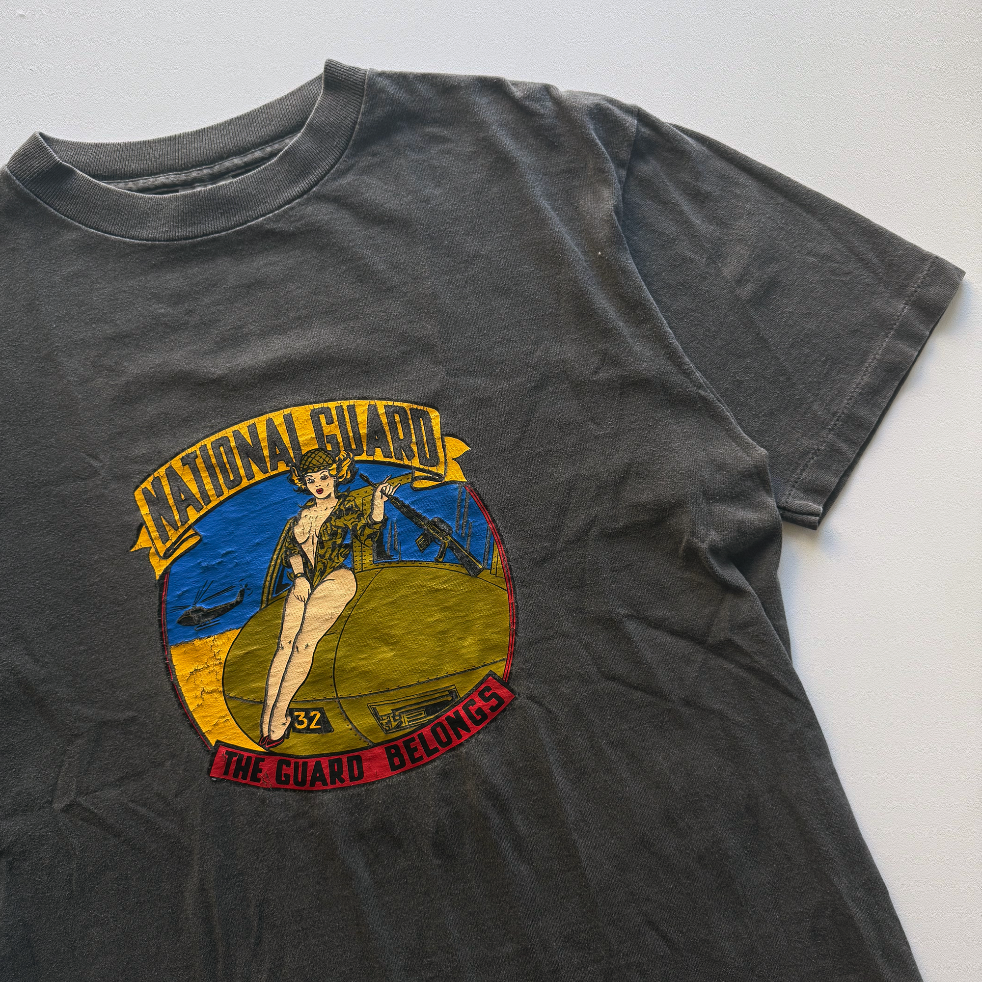 Vintage 1980s National Guard Military Pin Up Girl Tee