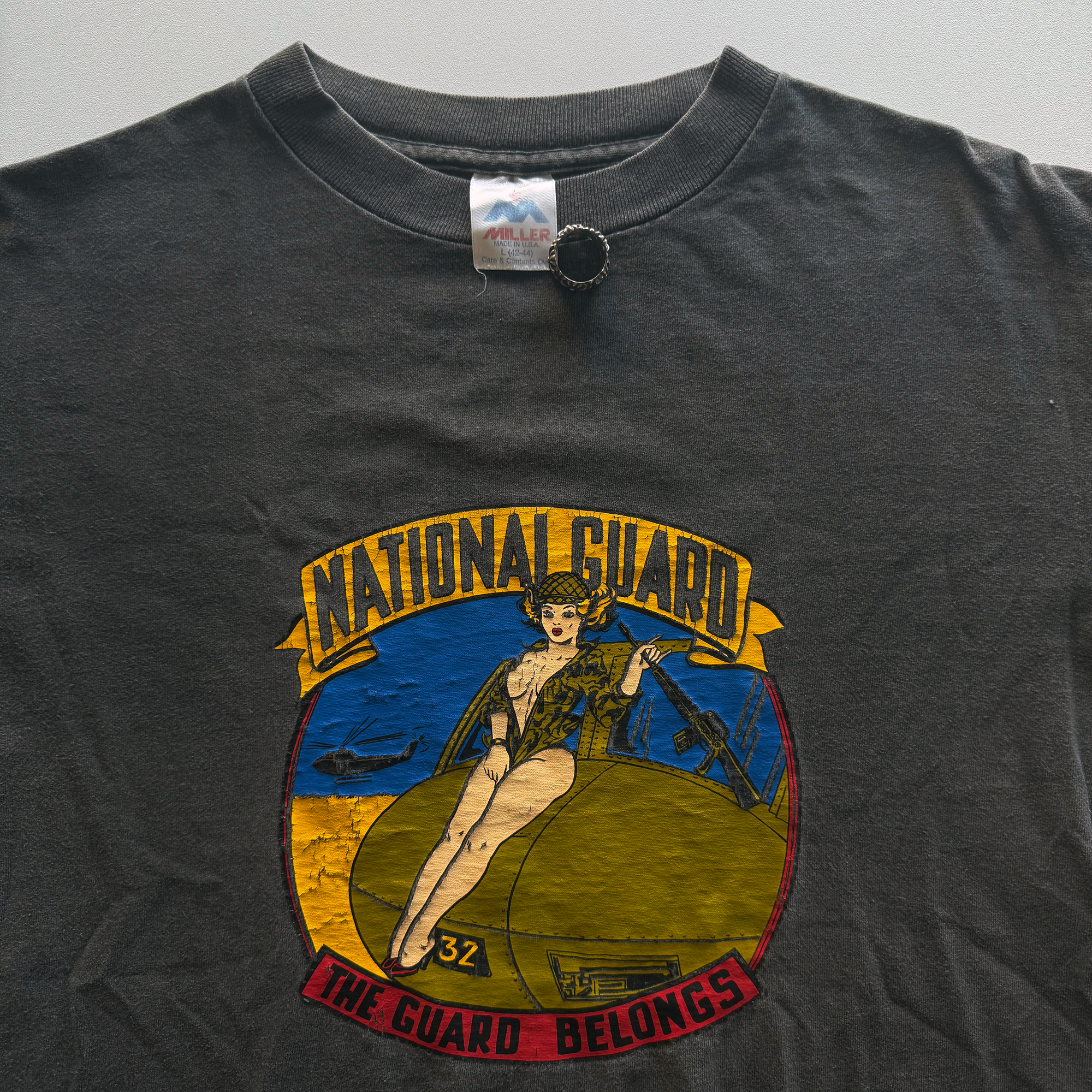 Vintage 1980s National Guard Military Pin Up Girl Tee