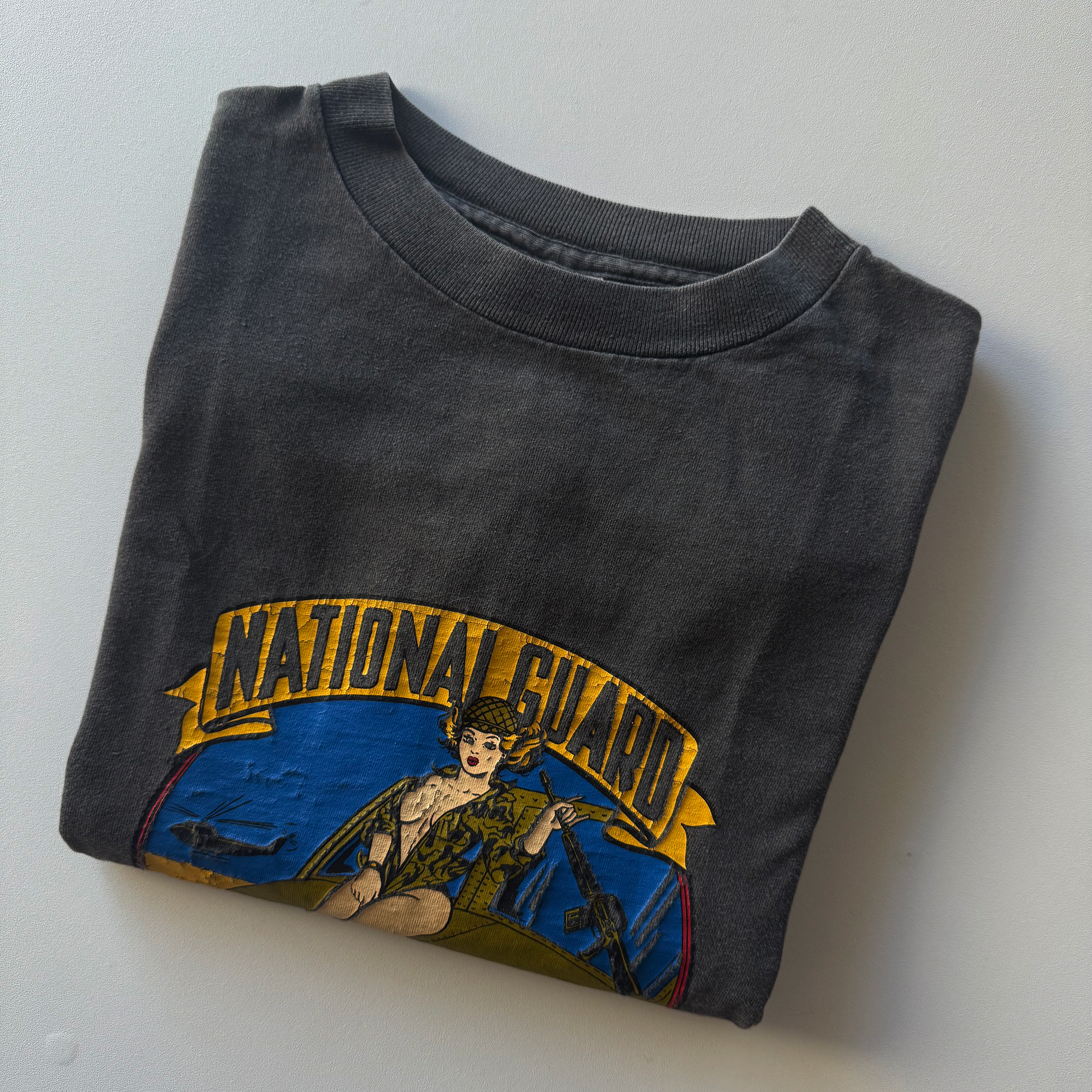 Vintage 1980s National Guard Military Pin Up Girl Tee