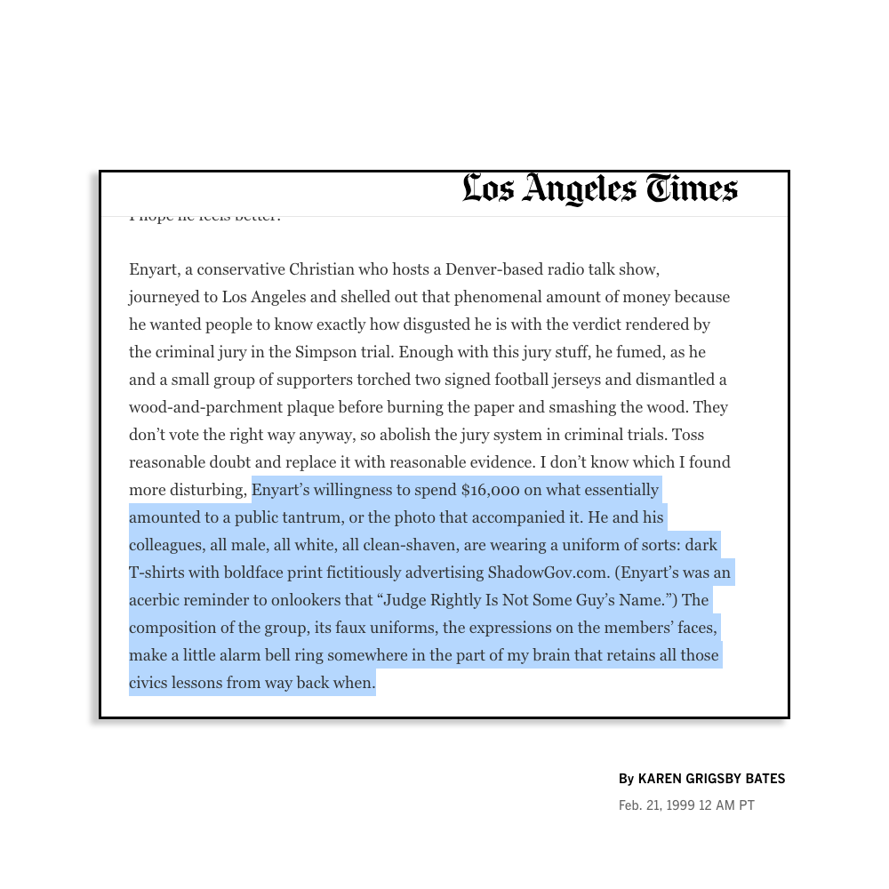 Vintage 1999 Shadow Government OJ Simpson Trial Tee