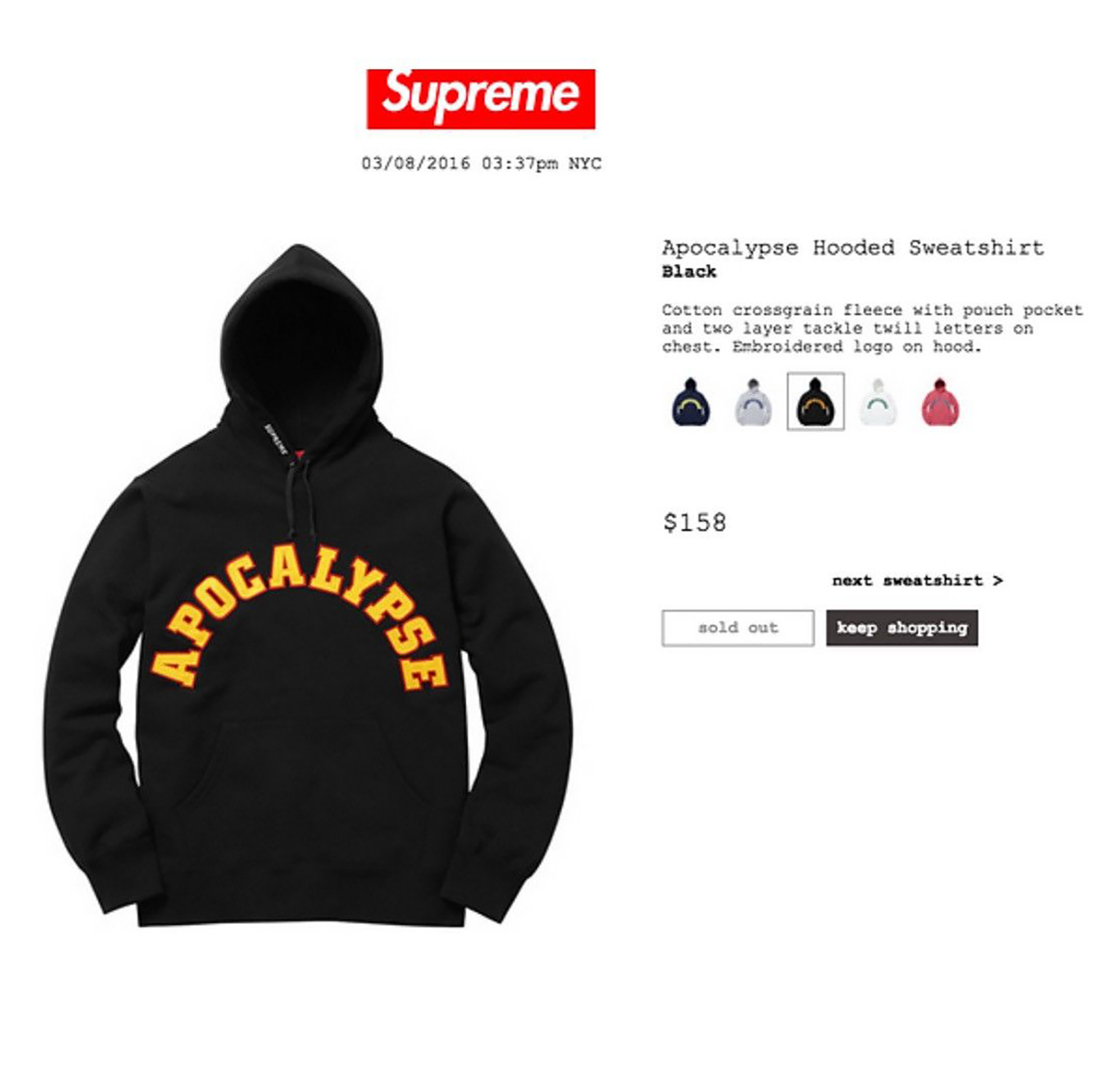 Supreme SS16 Apocalypse Hoodie