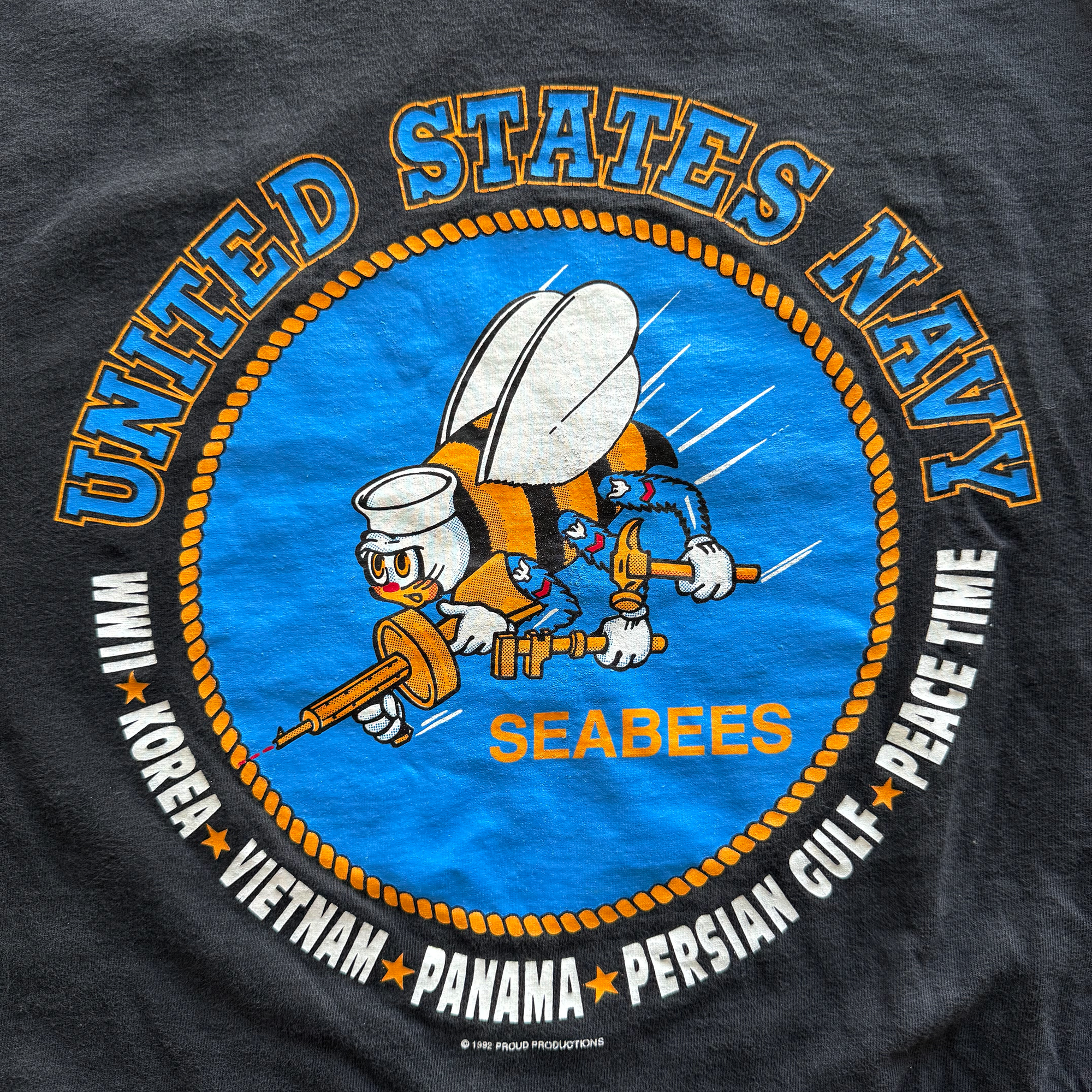 Vintage 1992 USA Navy Seabees Military Tee