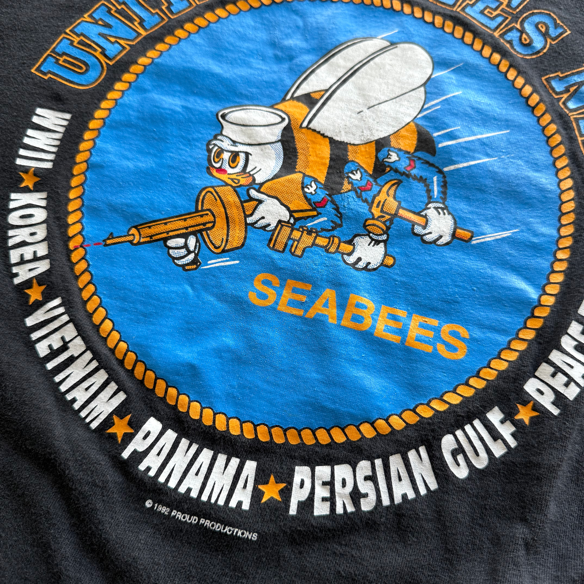 Vintage 1992 USA Navy Seabees Military Tee