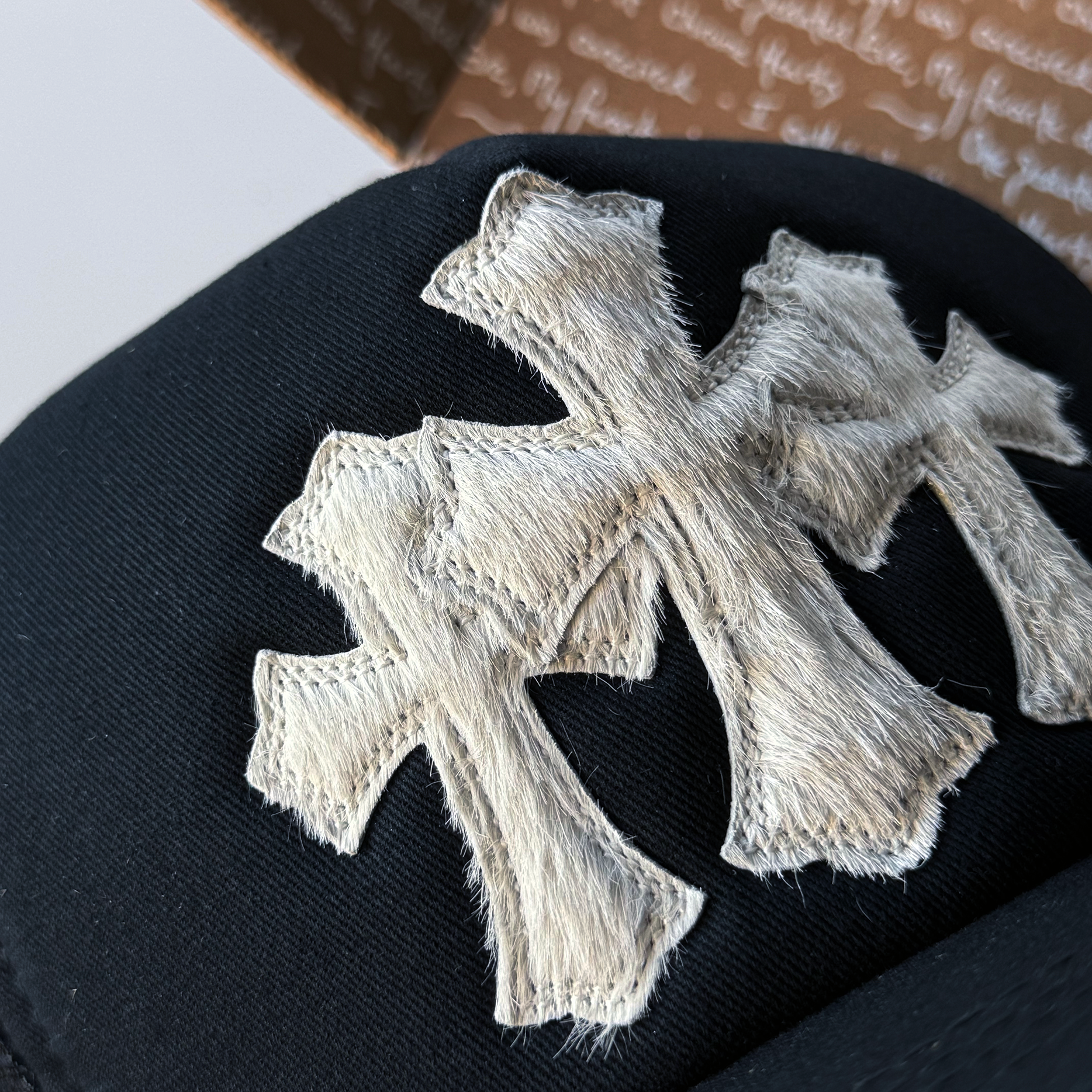 Chrome Hearts 2025 Calf Hair Triple Cemetery Cross Trucker Hat