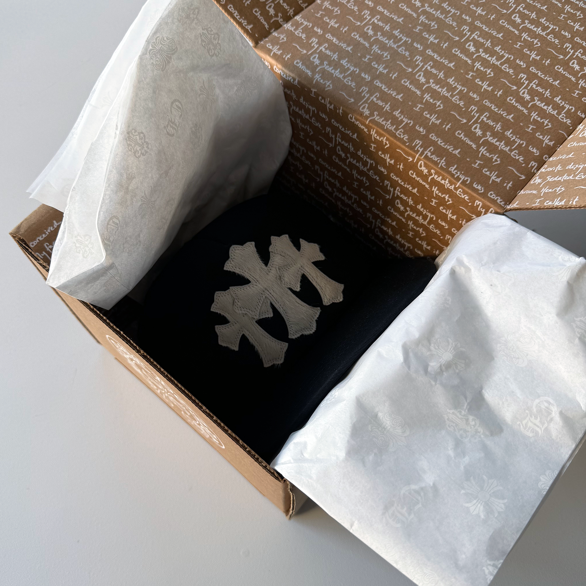 Chrome Hearts 2025 Calf Hair Triple Cemetery Cross Trucker Hat